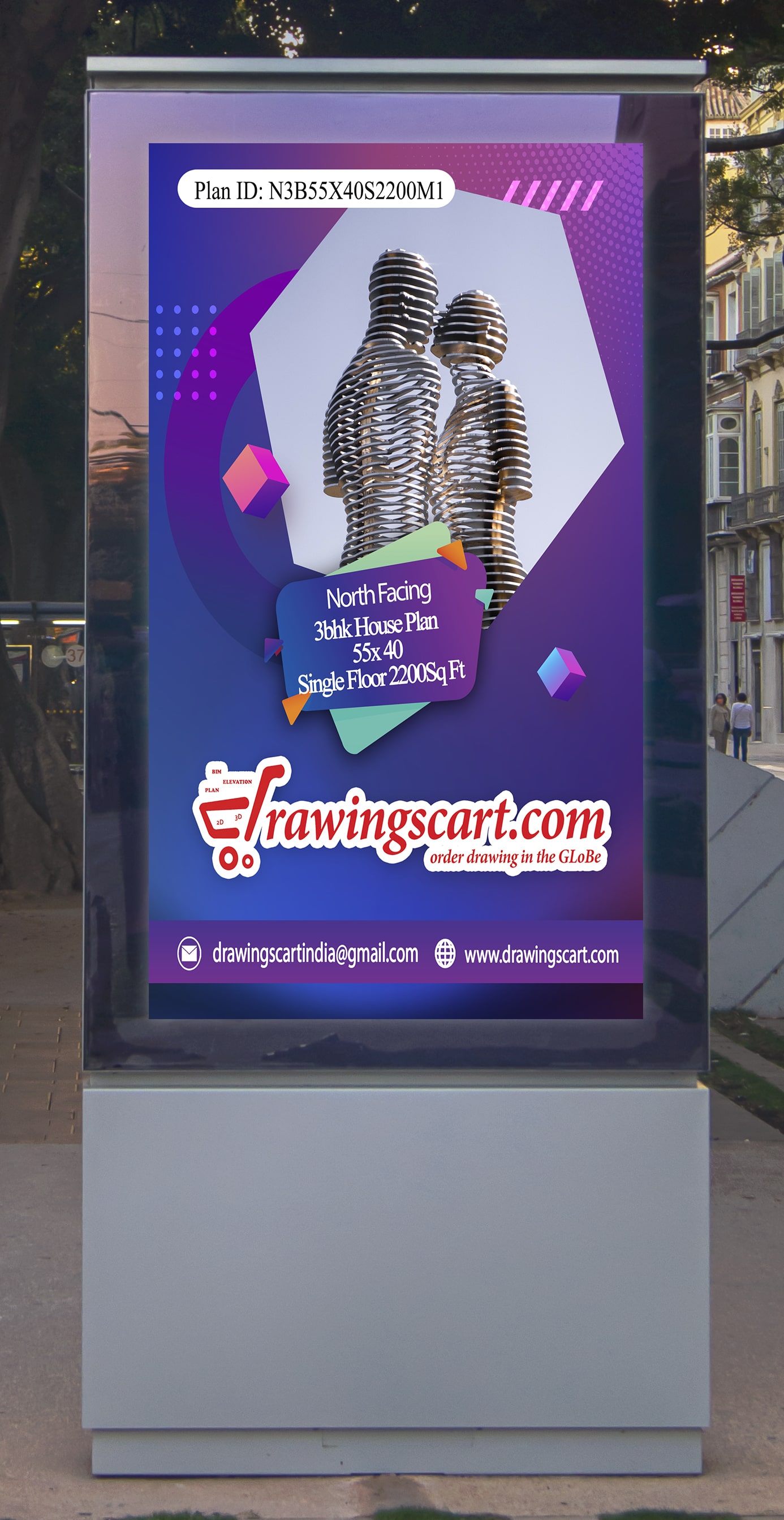 55x40  North Facing 3BHK House Plan 2200 sq. ft with Big Living Hall - Single Floor