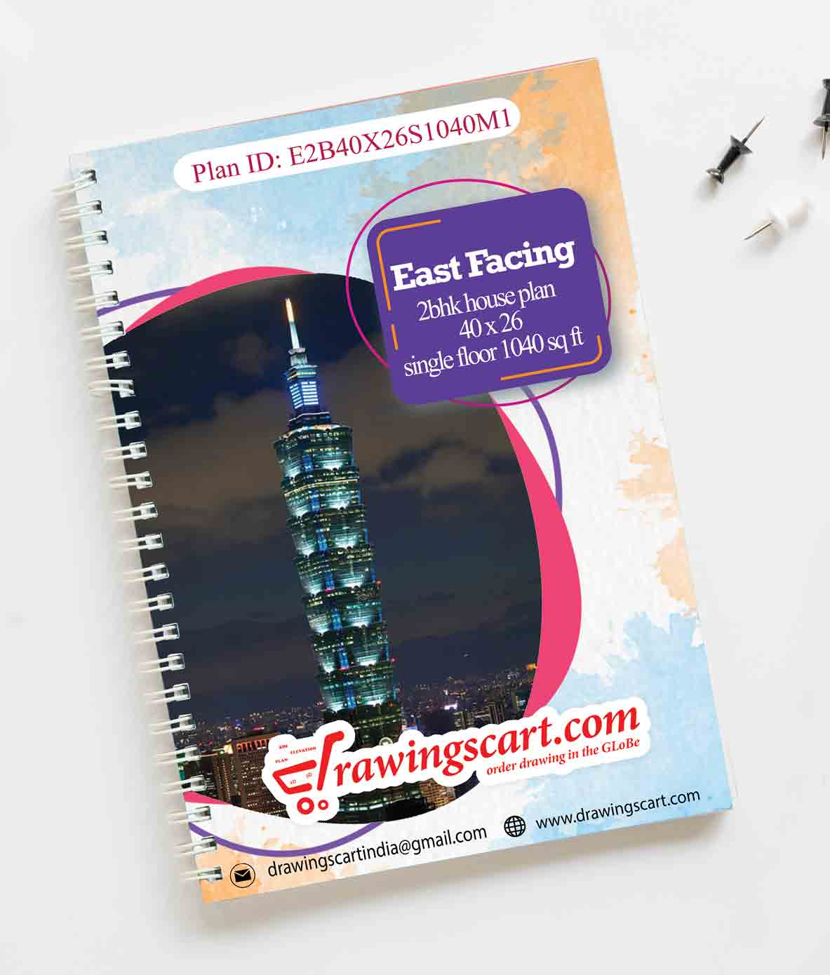 East Facing 2BHK House Plan - Single Floor, 40x26, 1040 sq ft 