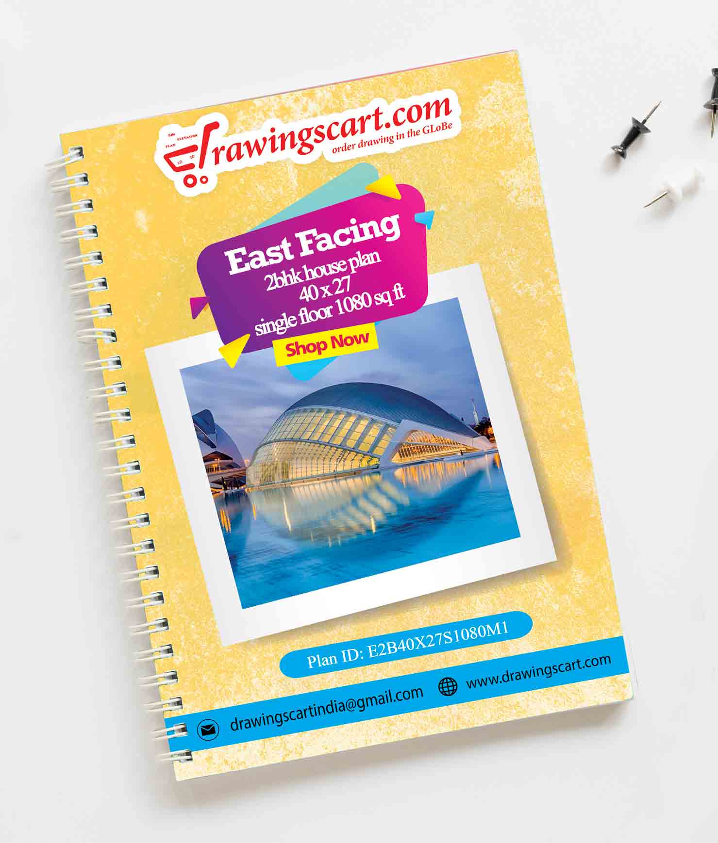 East Facing 2BHK House Plan - Single Floor, 40x27, 1080 sq ft, with Hall cum Dining