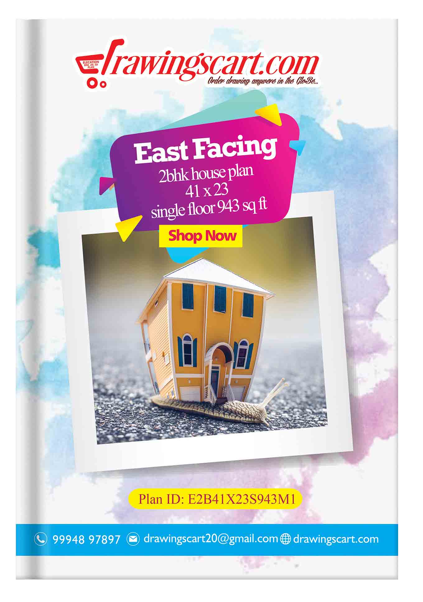 Modern East Facing 2BHK House Plan - Single Floor, 41x23, 943 sq ft 