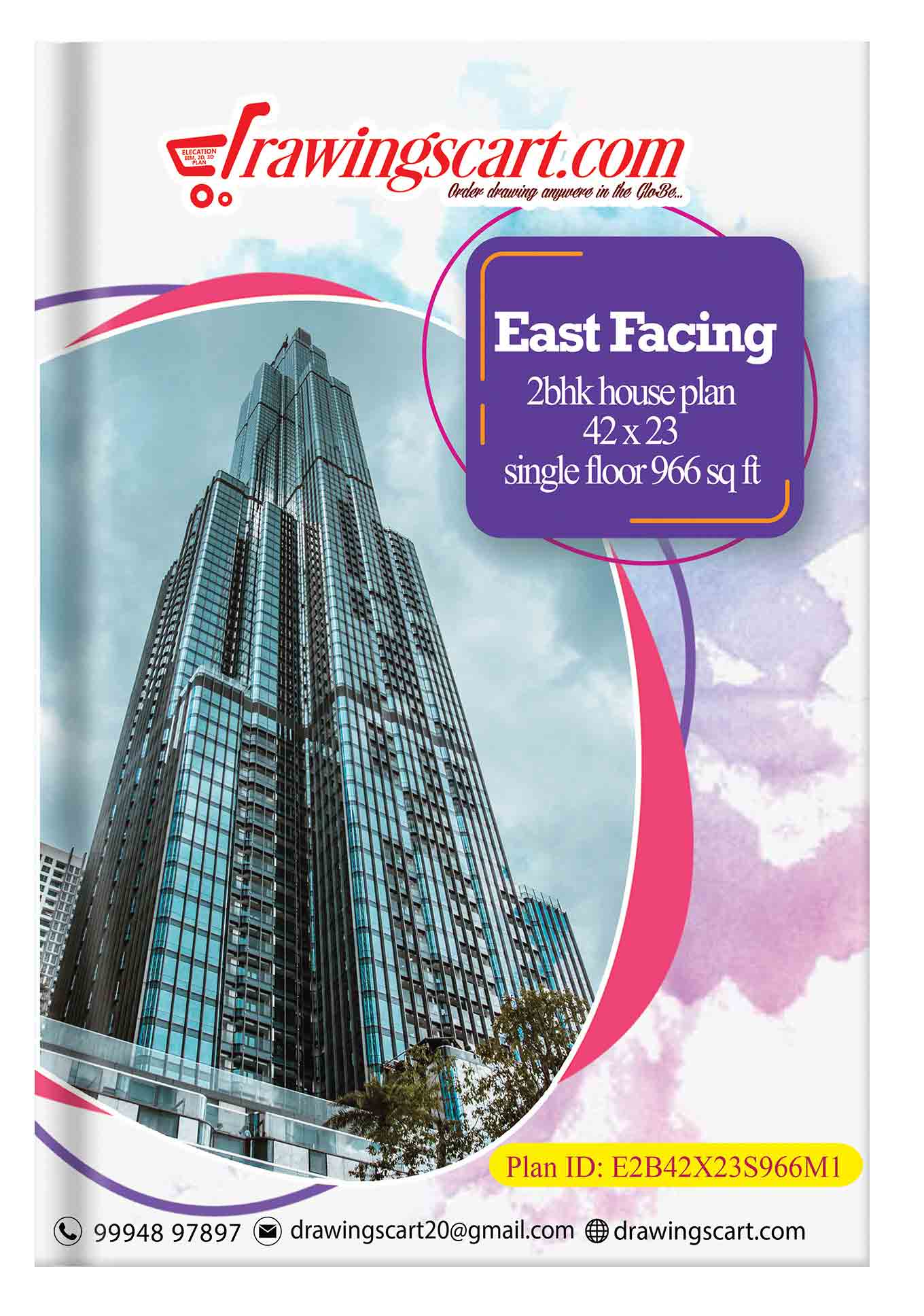 Contemporary East Facing 2BHK House Plan - Single Floor, 42x23, 966 sq ft 