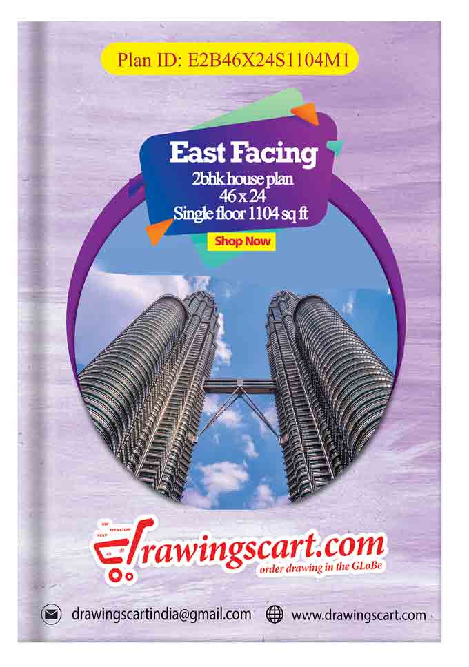 Contemporary East Facing 2BHK House Plan - Single Floor, 46x24, 1104 sq ft 