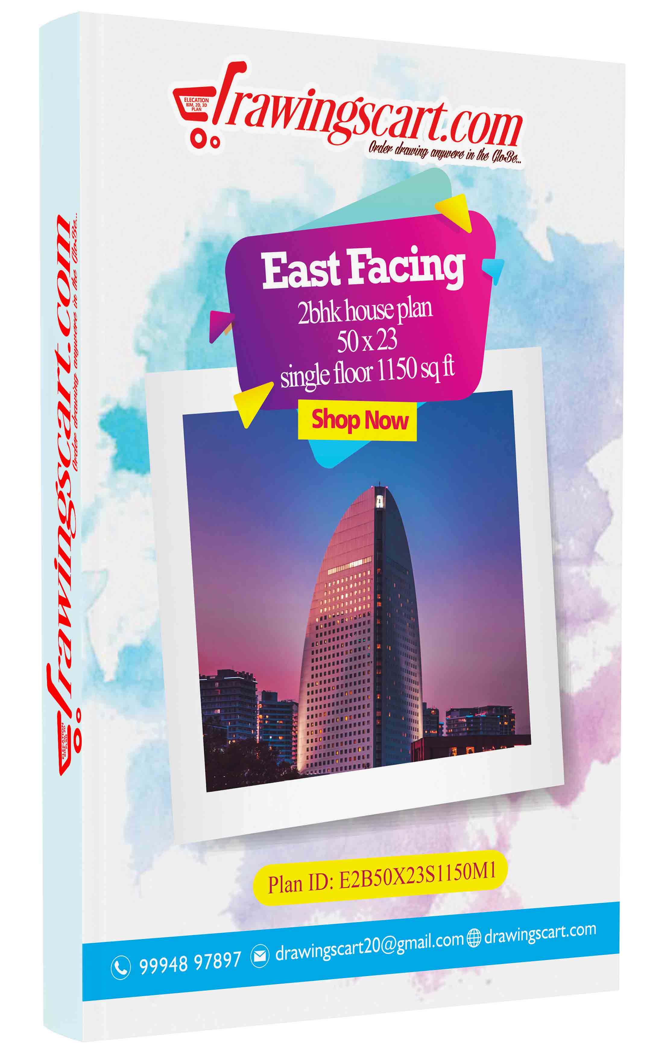 Contemporary East Facing 2BHK House Plan - Single Floor, 50x23, 1150 sq ft 