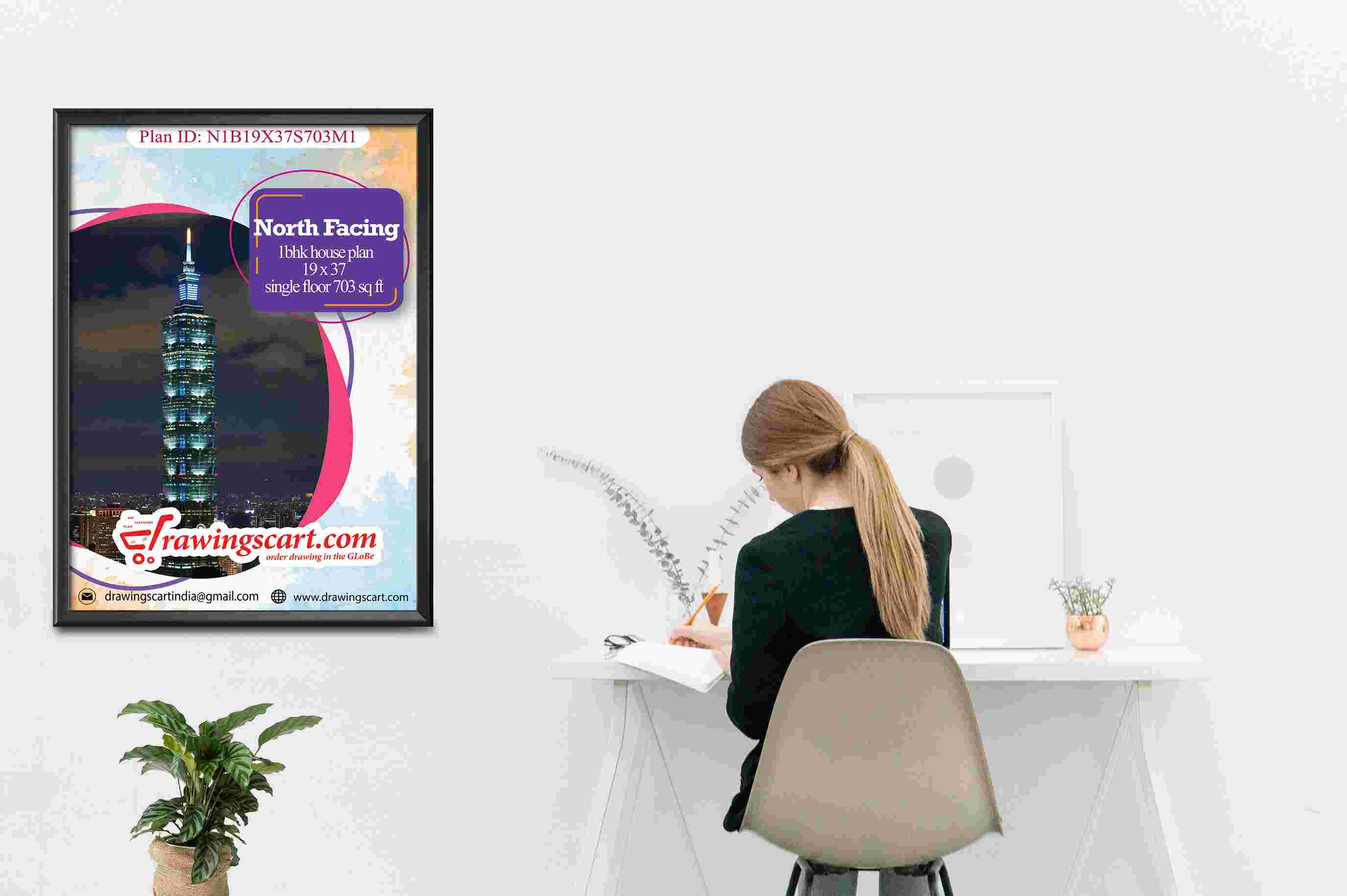 19x37 north-facing-1-bhk-house-plan 703 sqft-single-floor 