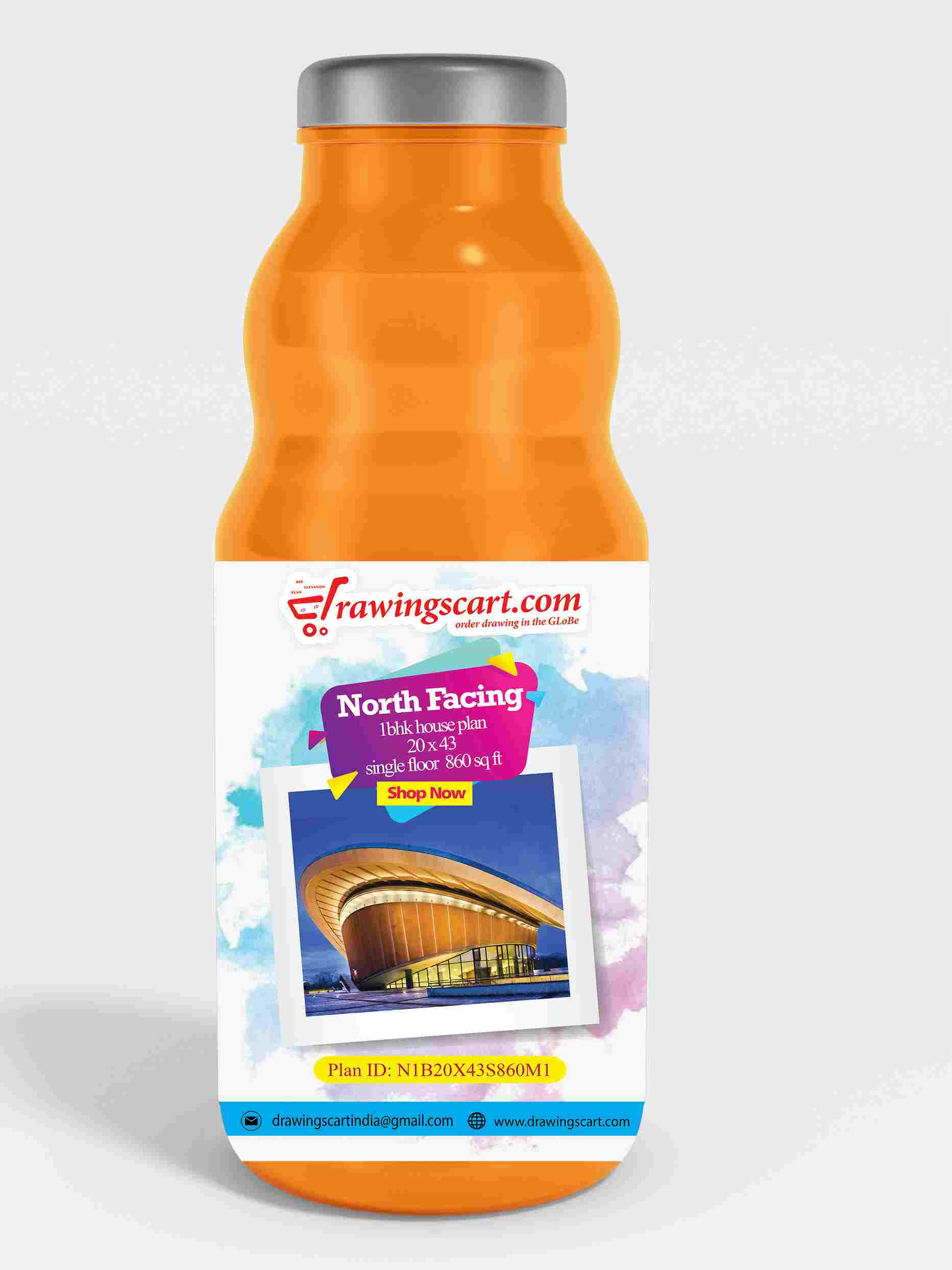 20x43 North Facing 1-bhk House Plan  860 sq. ft- Single Floor | with Big Living Hall 