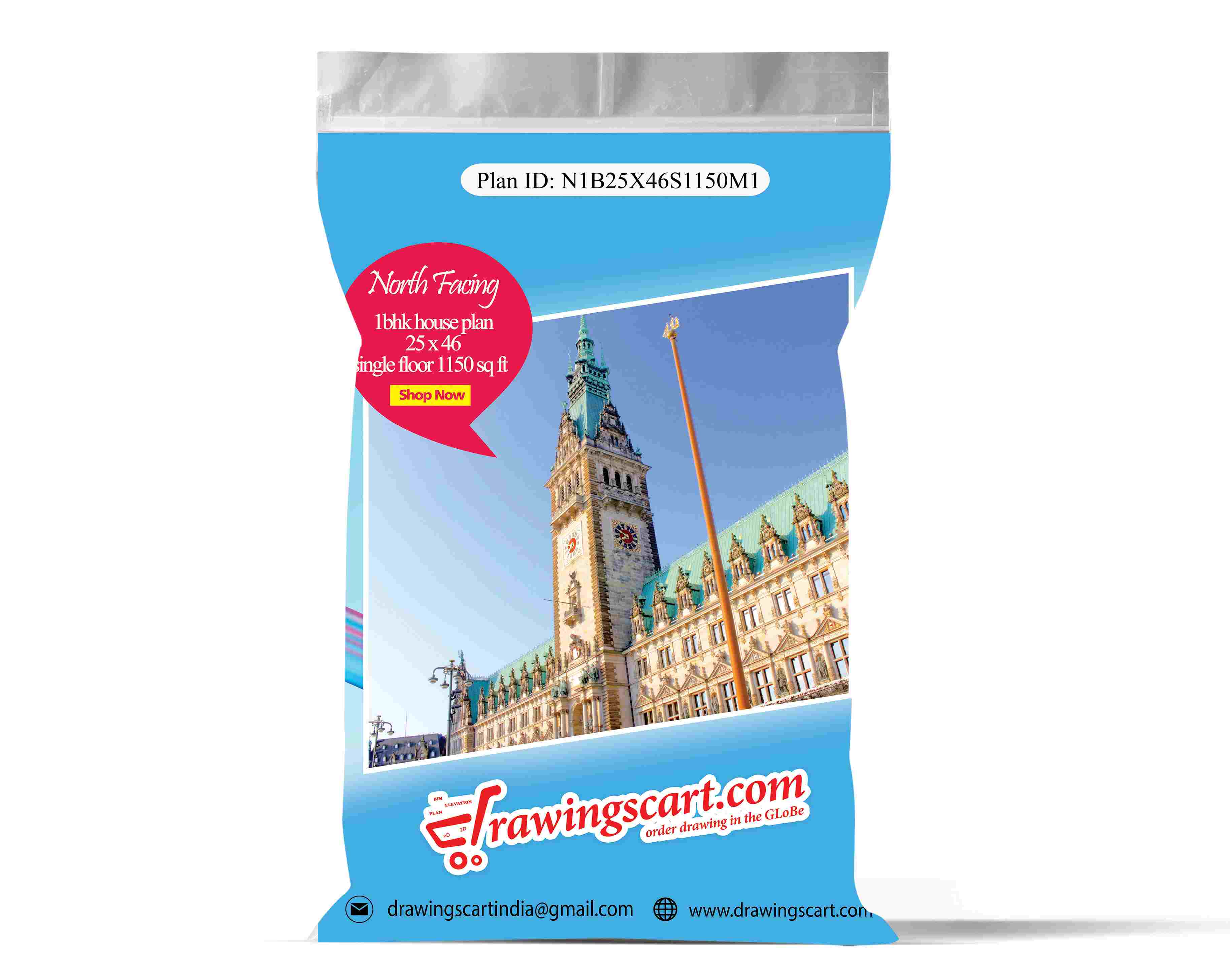 25x46 North Facing 1BHK House Plan 1150 sq. ft  - Single Floor | Spacious Master Bedroom 