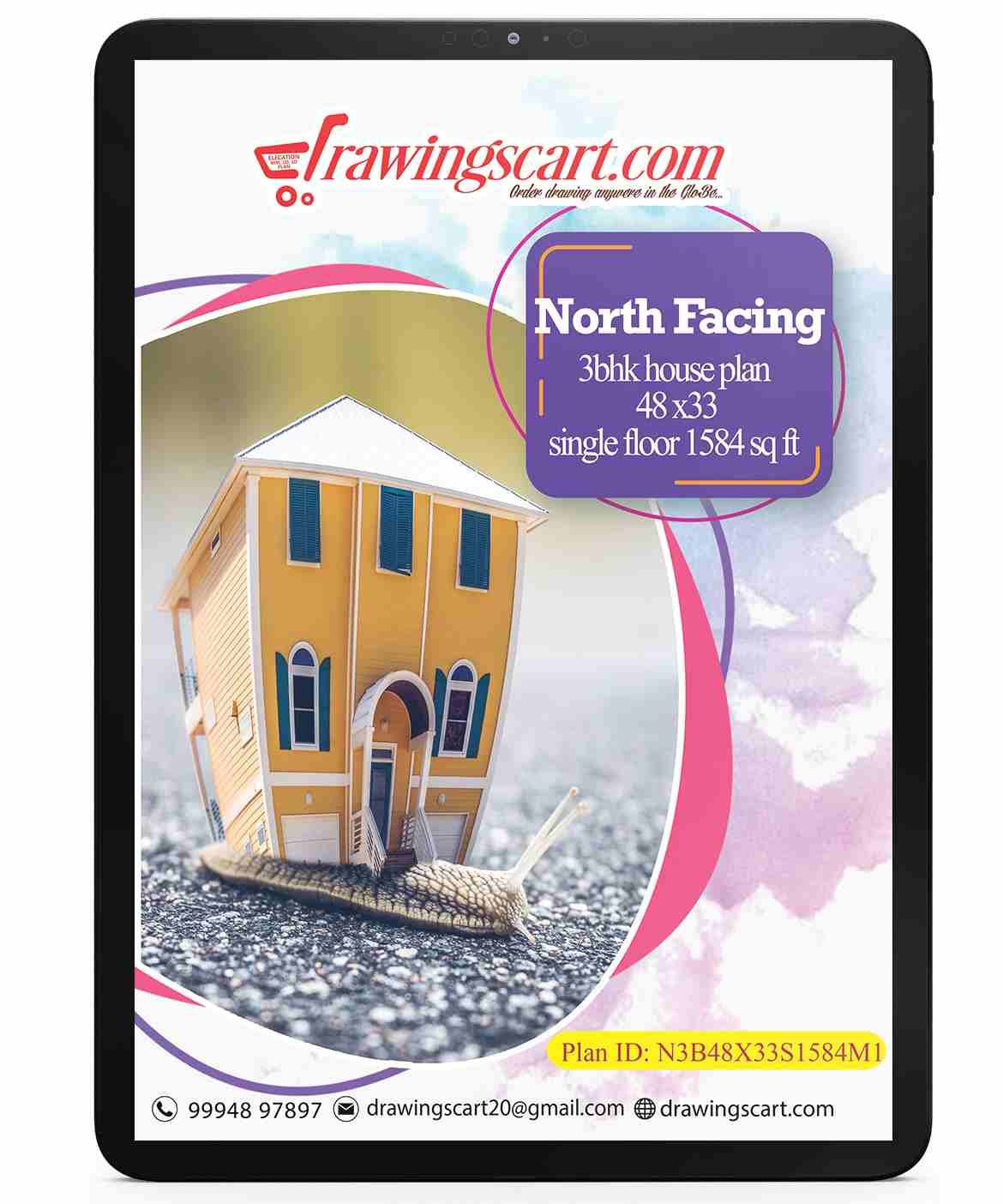 48x33 North Facing 3BHK House Plan 1584 sq. ft with Dining Hall - Single Floor