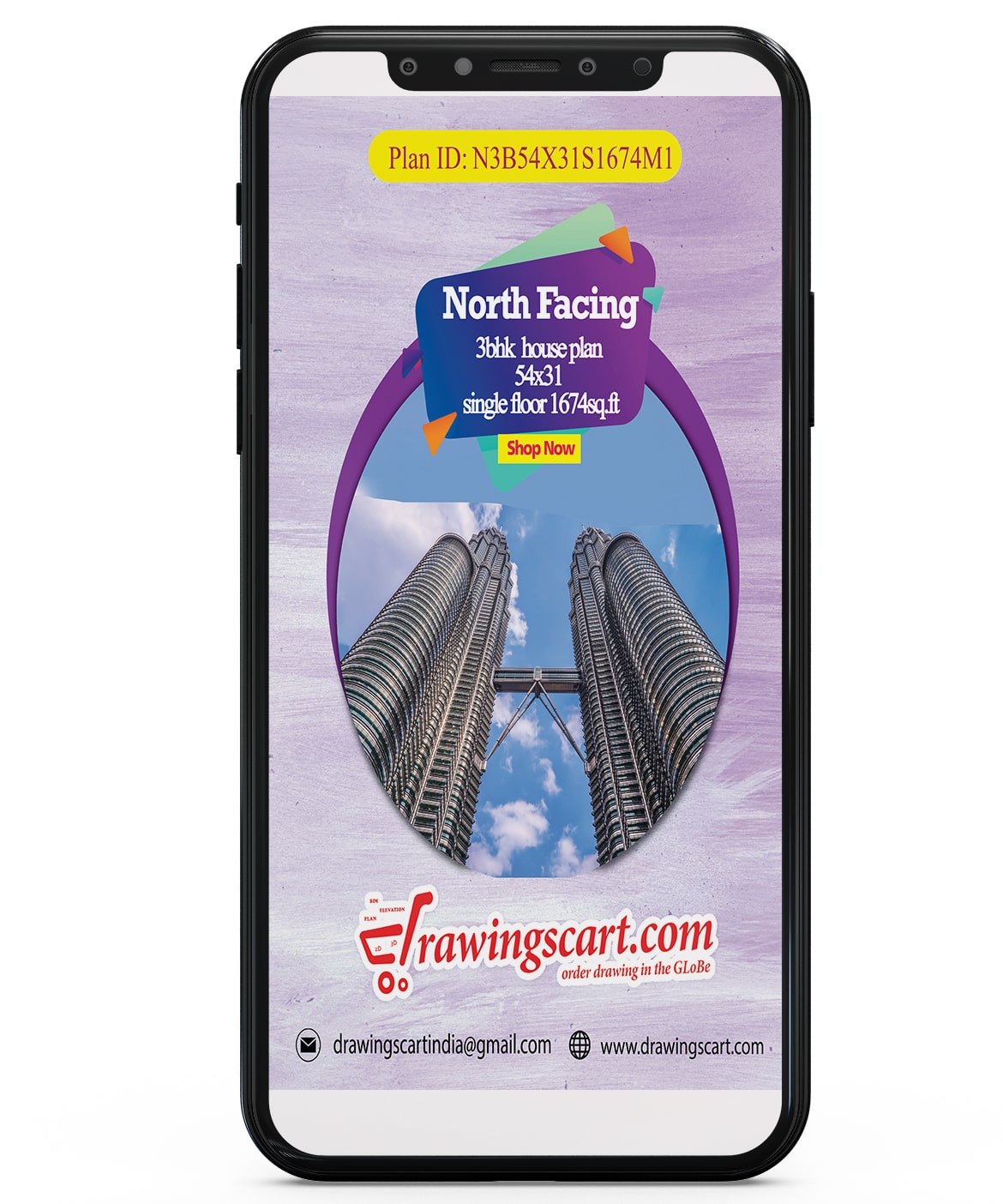 54x31 North Facing 3BHK House Plan 1674 sq. ft - Single Floor 