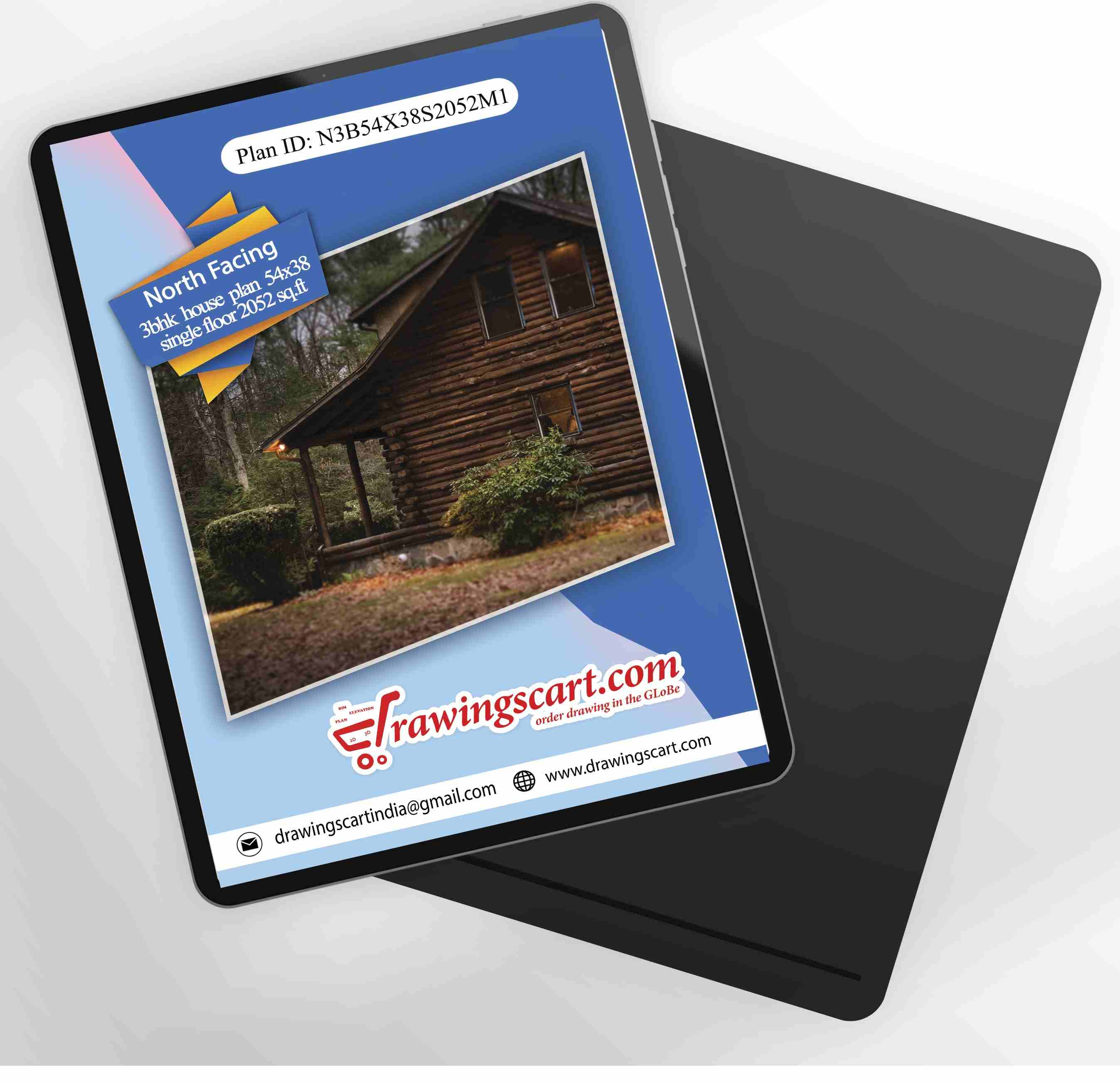 38x54 North Facing 3BHK House Plan  2052 sq. ft with Big Car Parking - Single Floor 