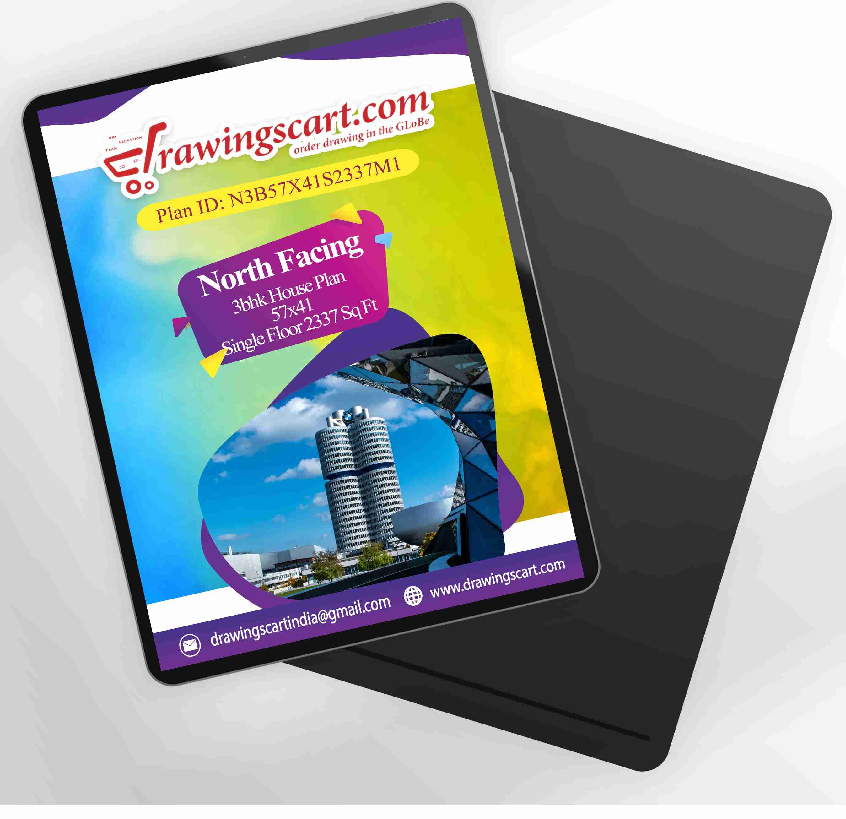 57x41 North Facing 3BHK House Plan 2337 sq. ft with Big Dining Hall - Single Floor 