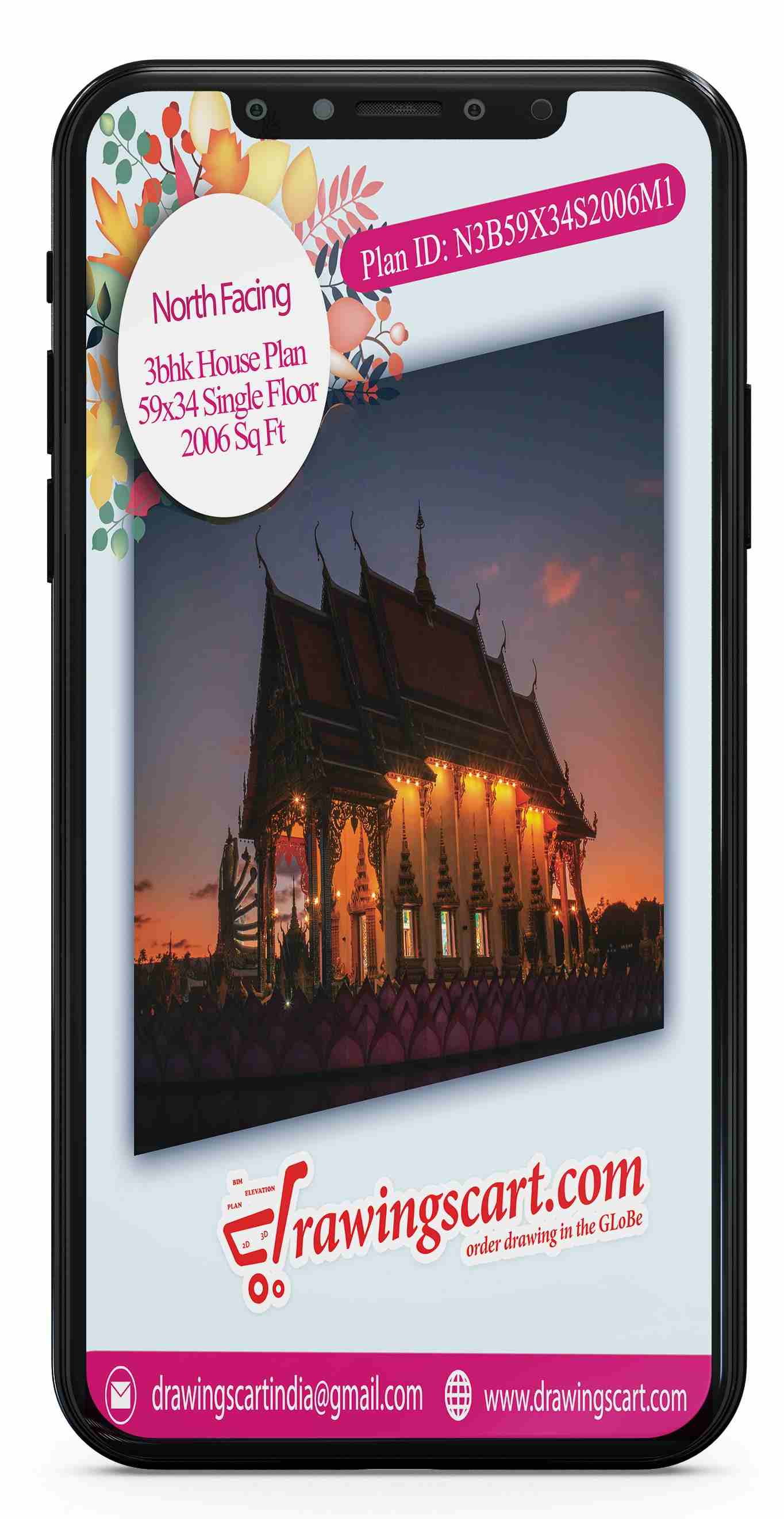 59x34 North Facing  3BHK House Plan  2006 sq. ft  - Single Floor  Spacious Master Bedroom 