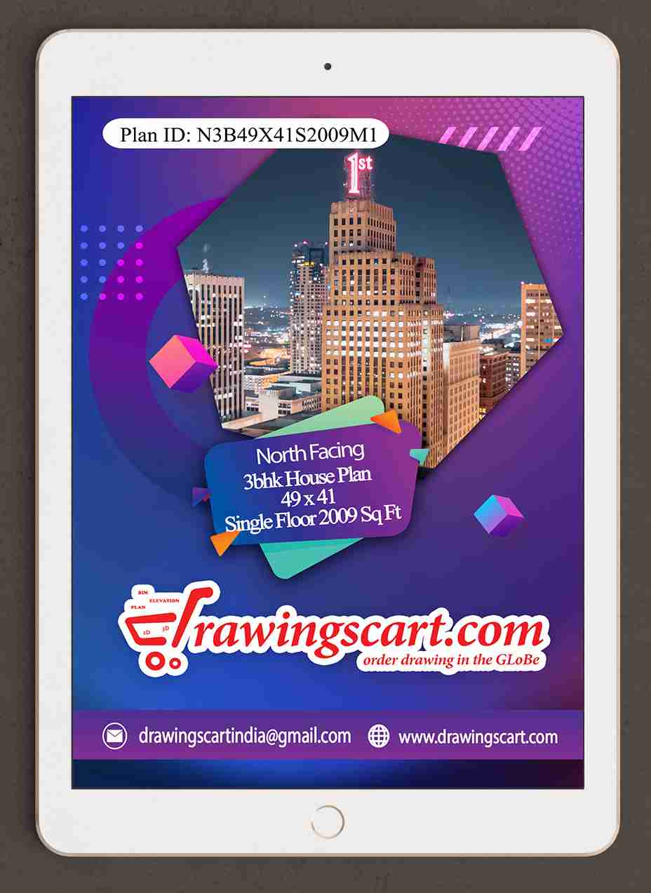 3BHK 1968sq. ft North Facing House Vastu Plan | Single Floor 49x41