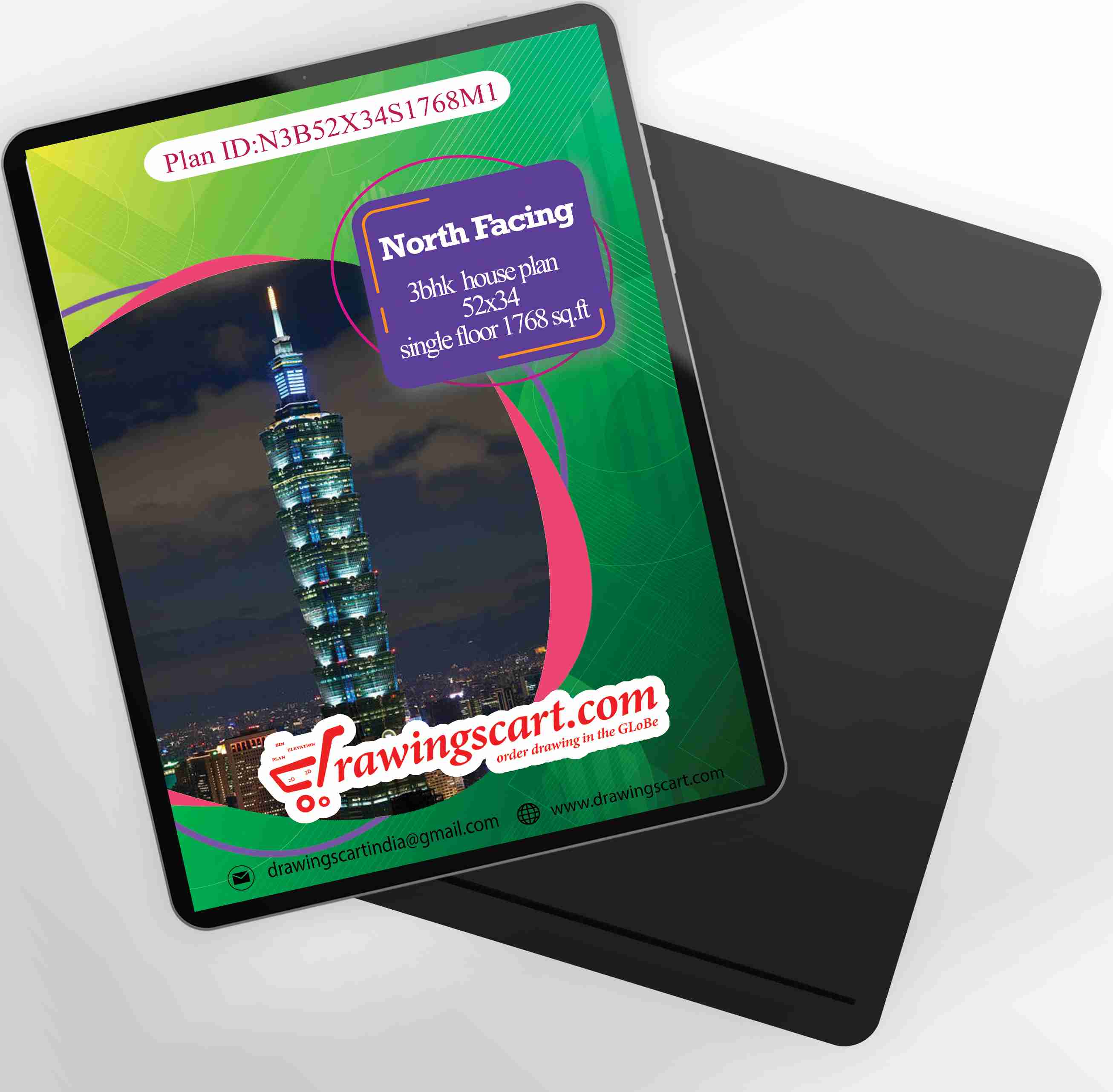 Tamil Nadu Style 3BHK House Plan | 1768 Sq. Ft. | North Facing | Single Floor 