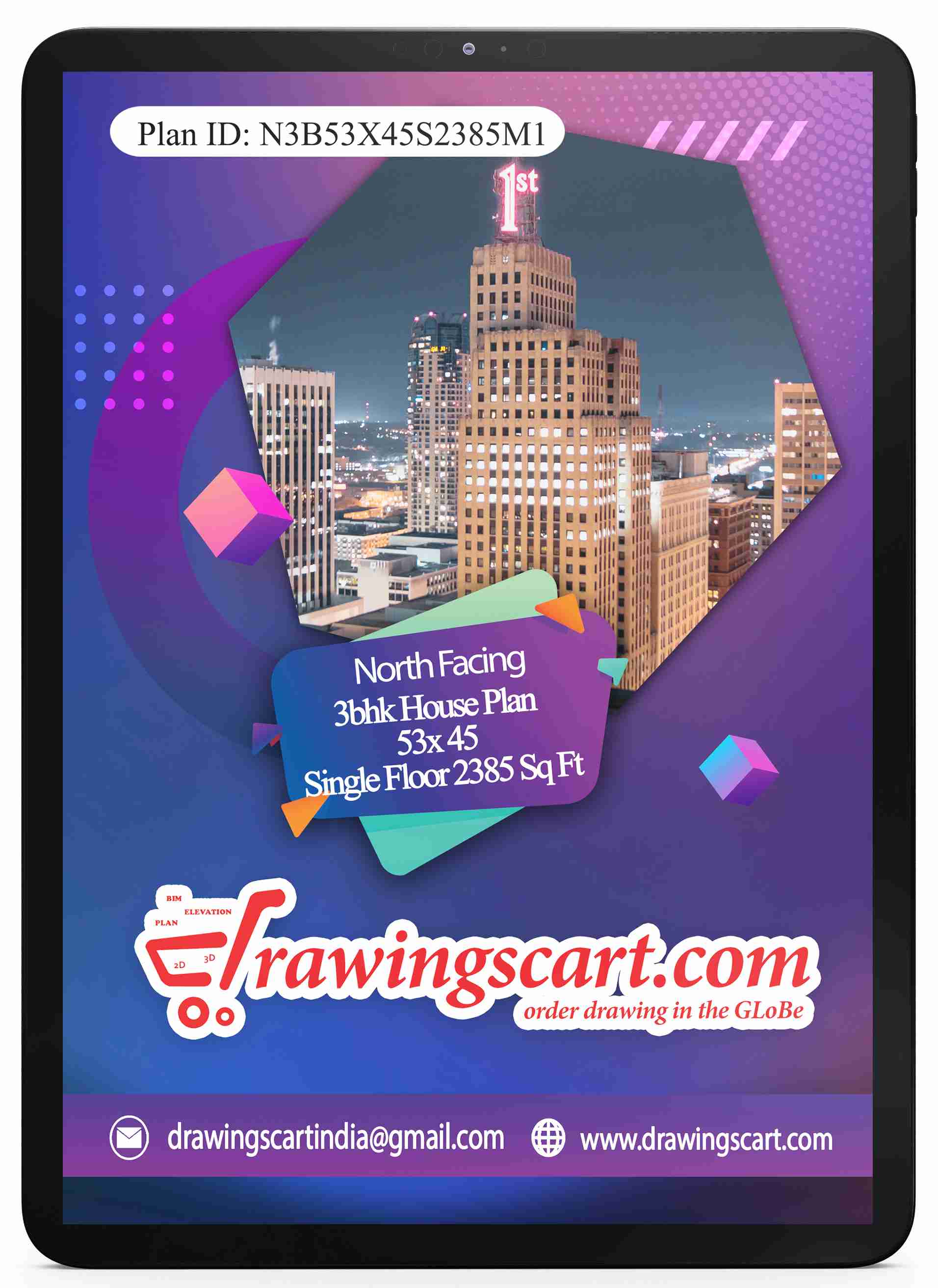 3BHK 2173sq. ft North Facing Vastu House Plan | Single Floor 53x45 