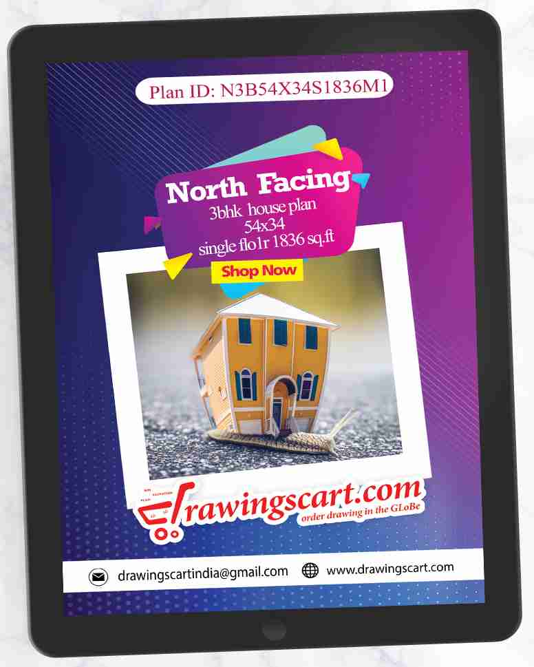 54x34 Fascinating 3BHK Tamil Nadu Style House Plan | 1836 Sq. Ft. 