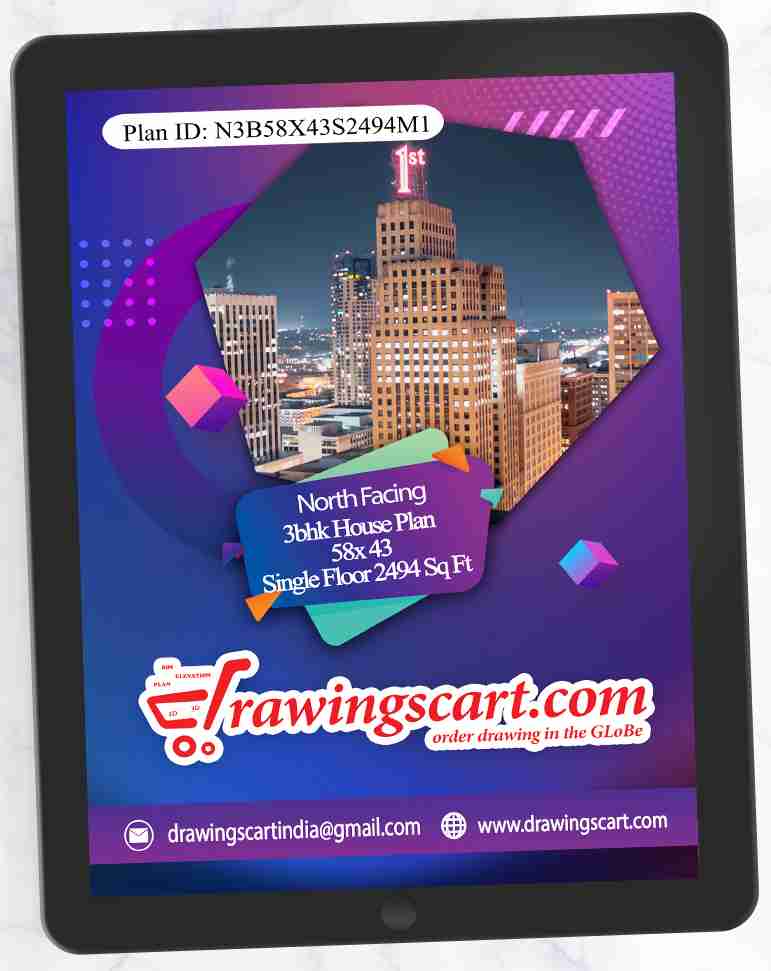 Stunning 3BR 2494 sq. ft North Facing House Vastu Design | Single Floor 58x43 with Spacious Living 