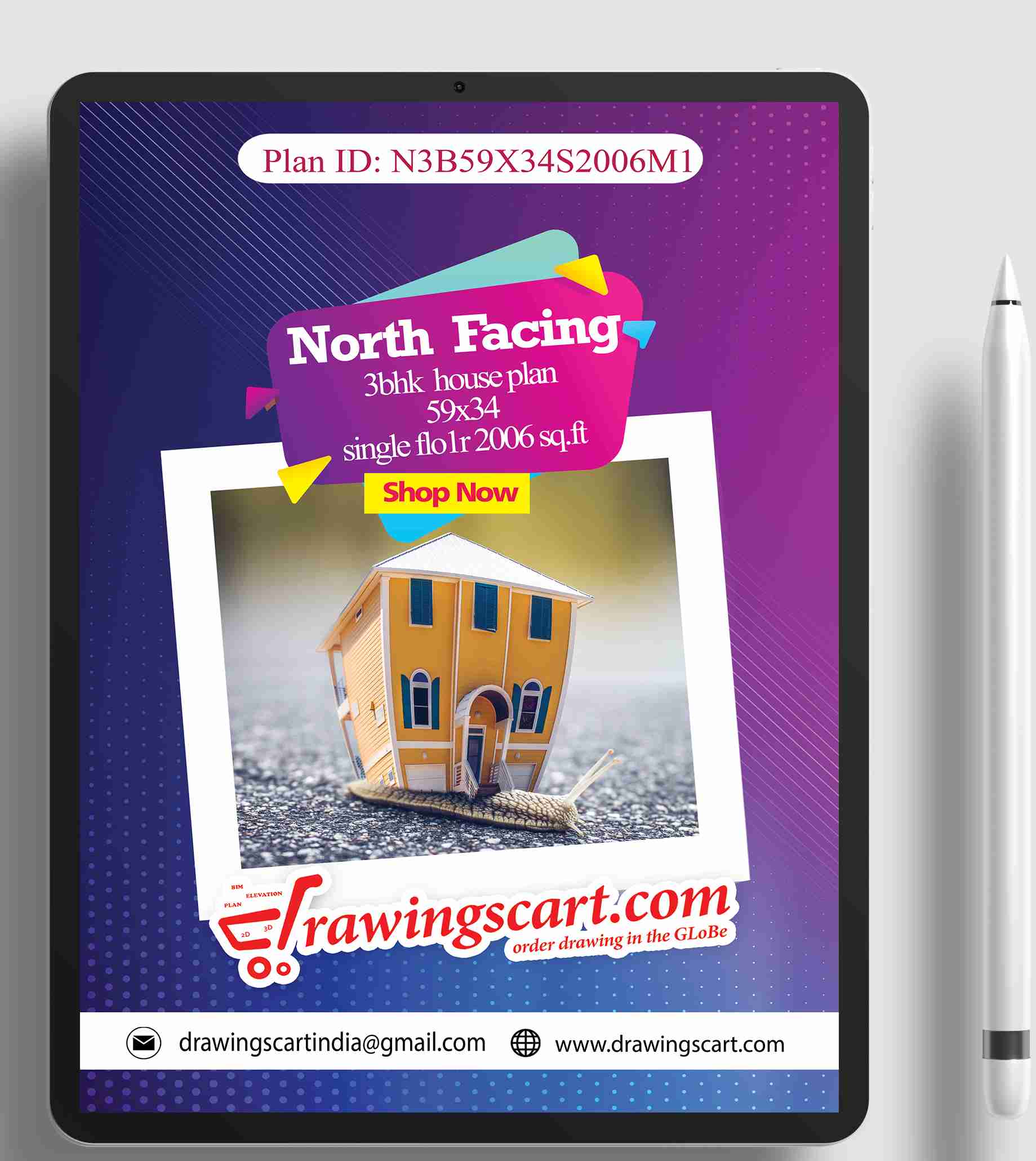 Fascinating 3BHK North Facing 59x34 House Plan - 2006 Sq. Ft. 