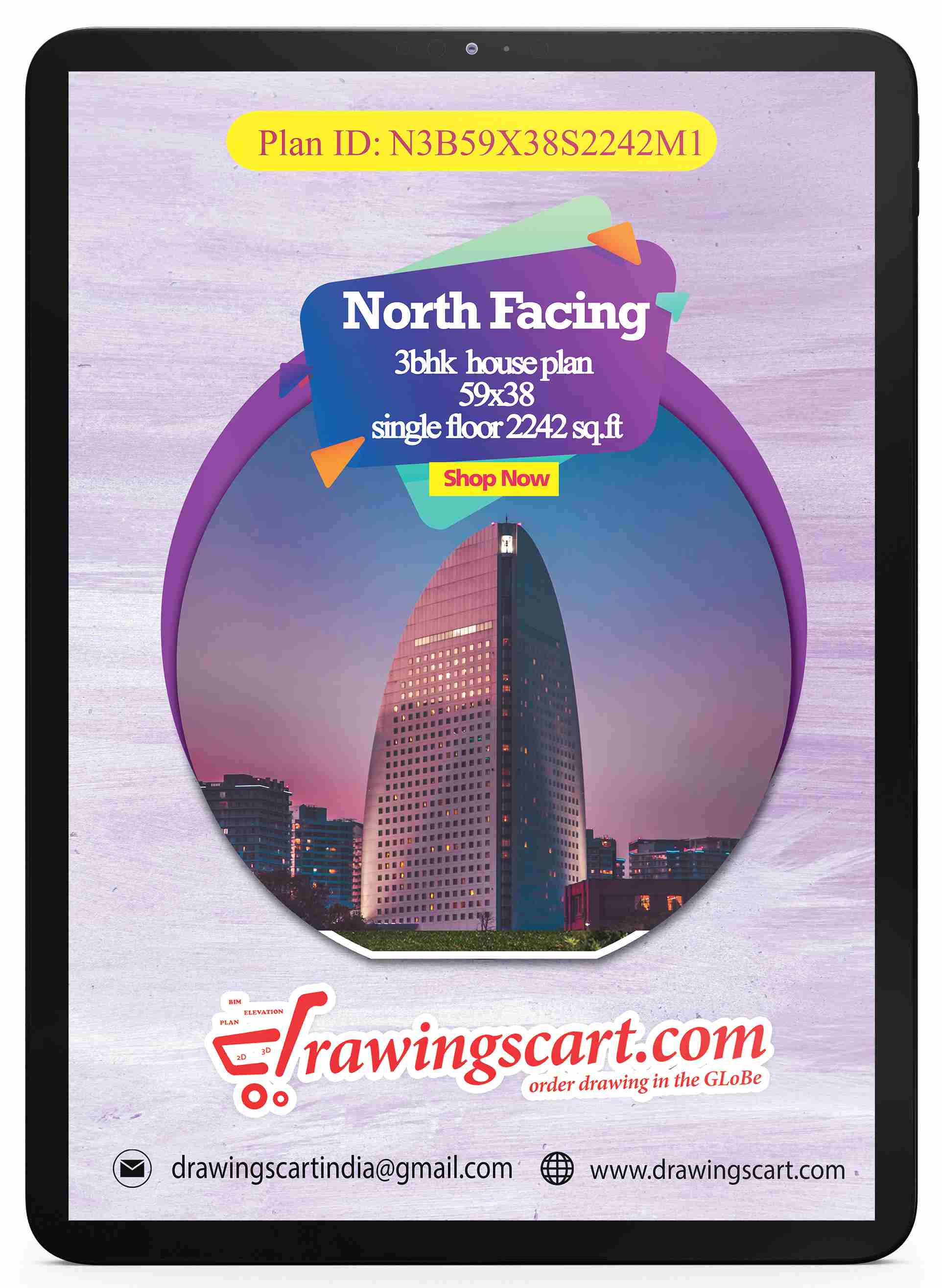 Vastu-59x38 3BHK North-Facing House Plan | 2242 sq. ft single floor