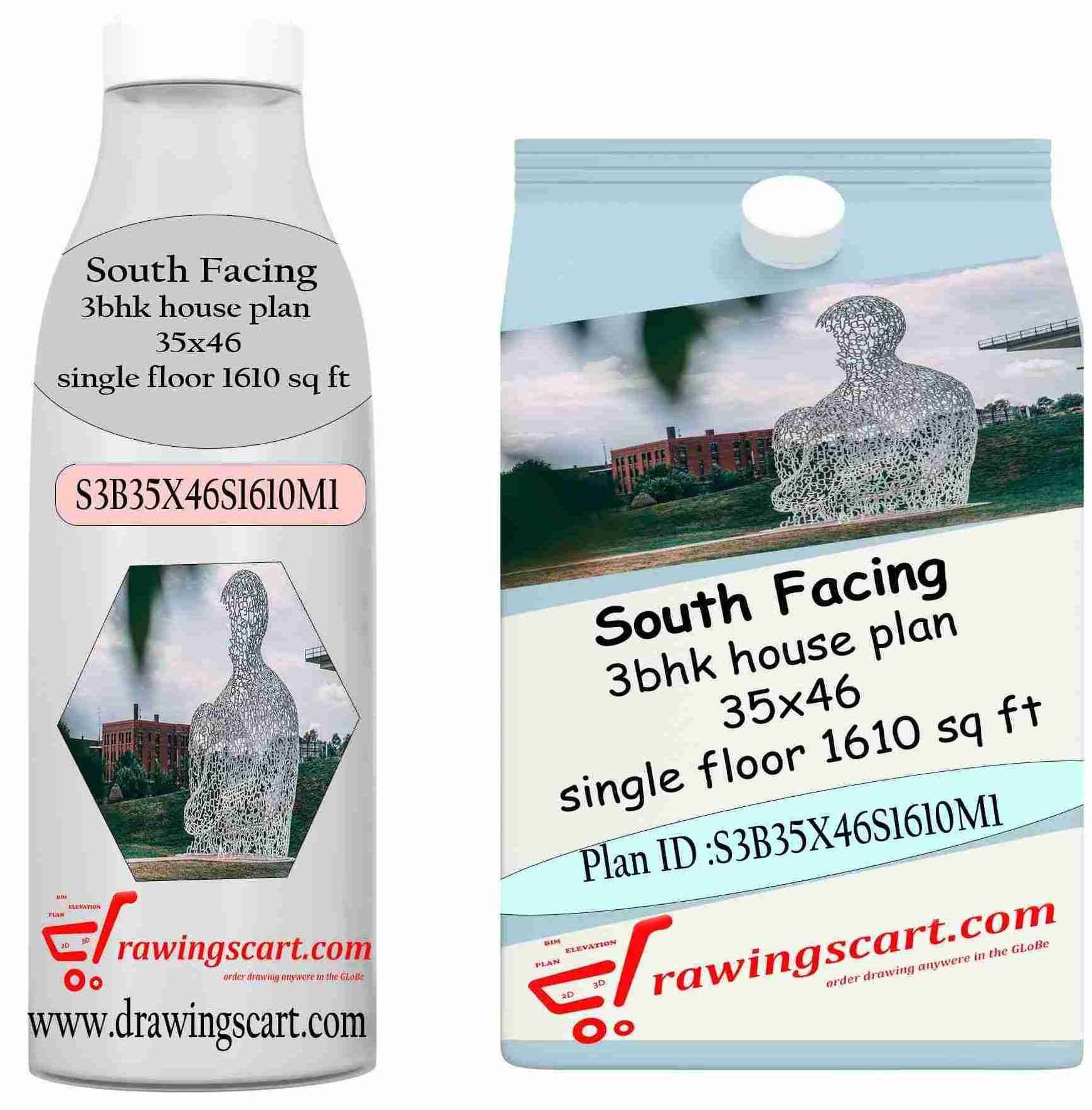 Stunning 3 BHK best House Plan: 1610 Sq.Ft Single Floor Design | South Facing 