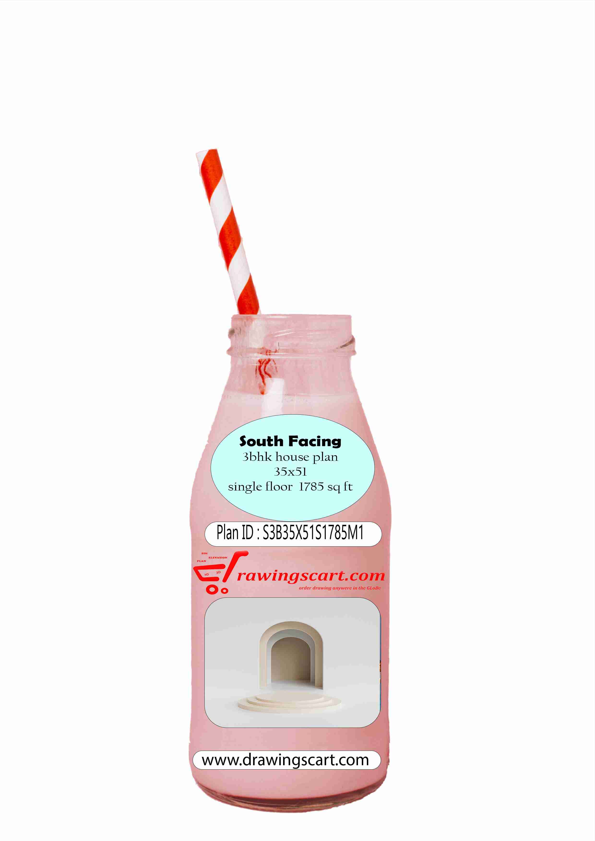 35x51 | South Facing 3 BHK House Plan 1785 Sq. Ft - Single Floor with Car Parking 