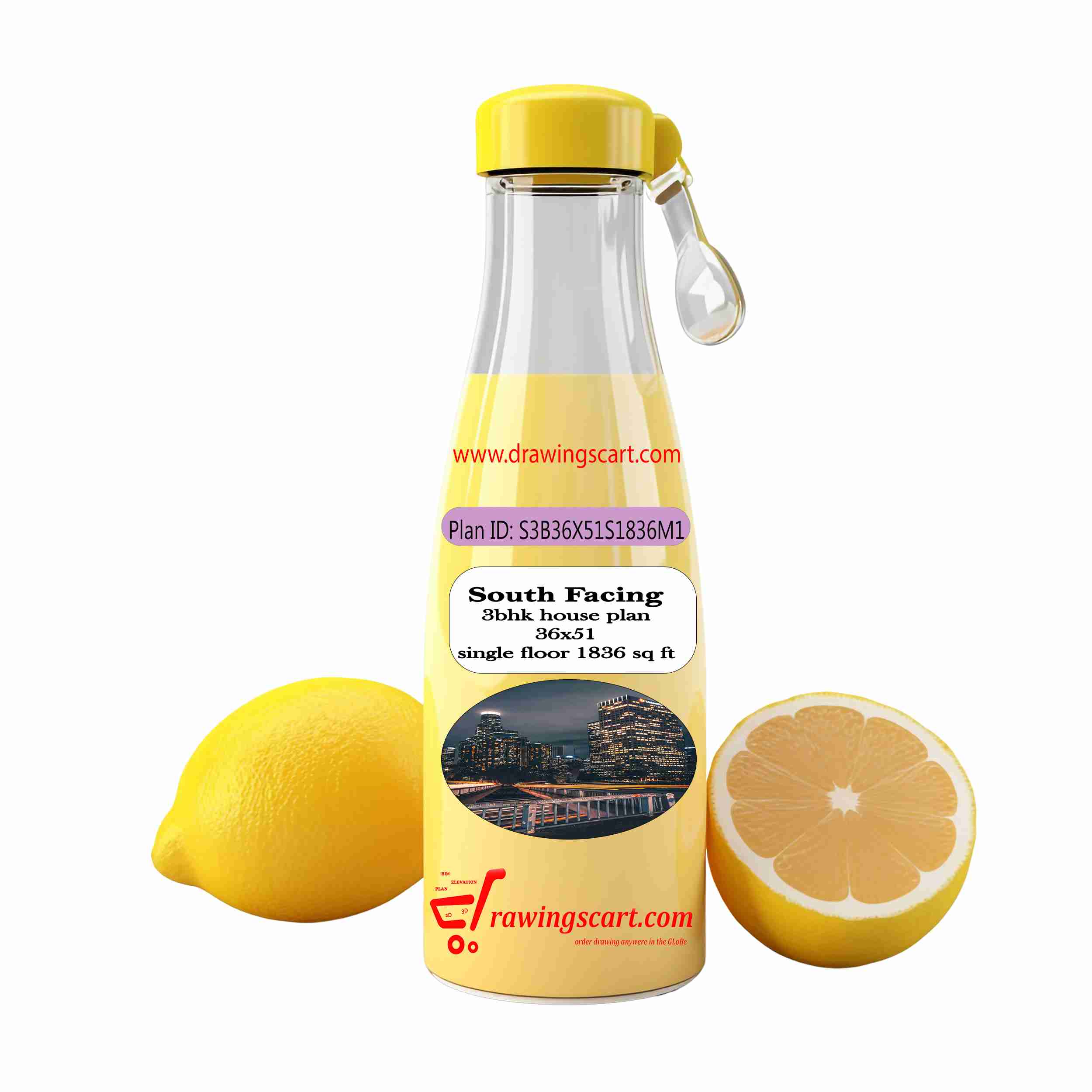 36x51 | South Facing 3 BHK House Plan 1836 Sq. Ft - Single Floor with Car Parking 