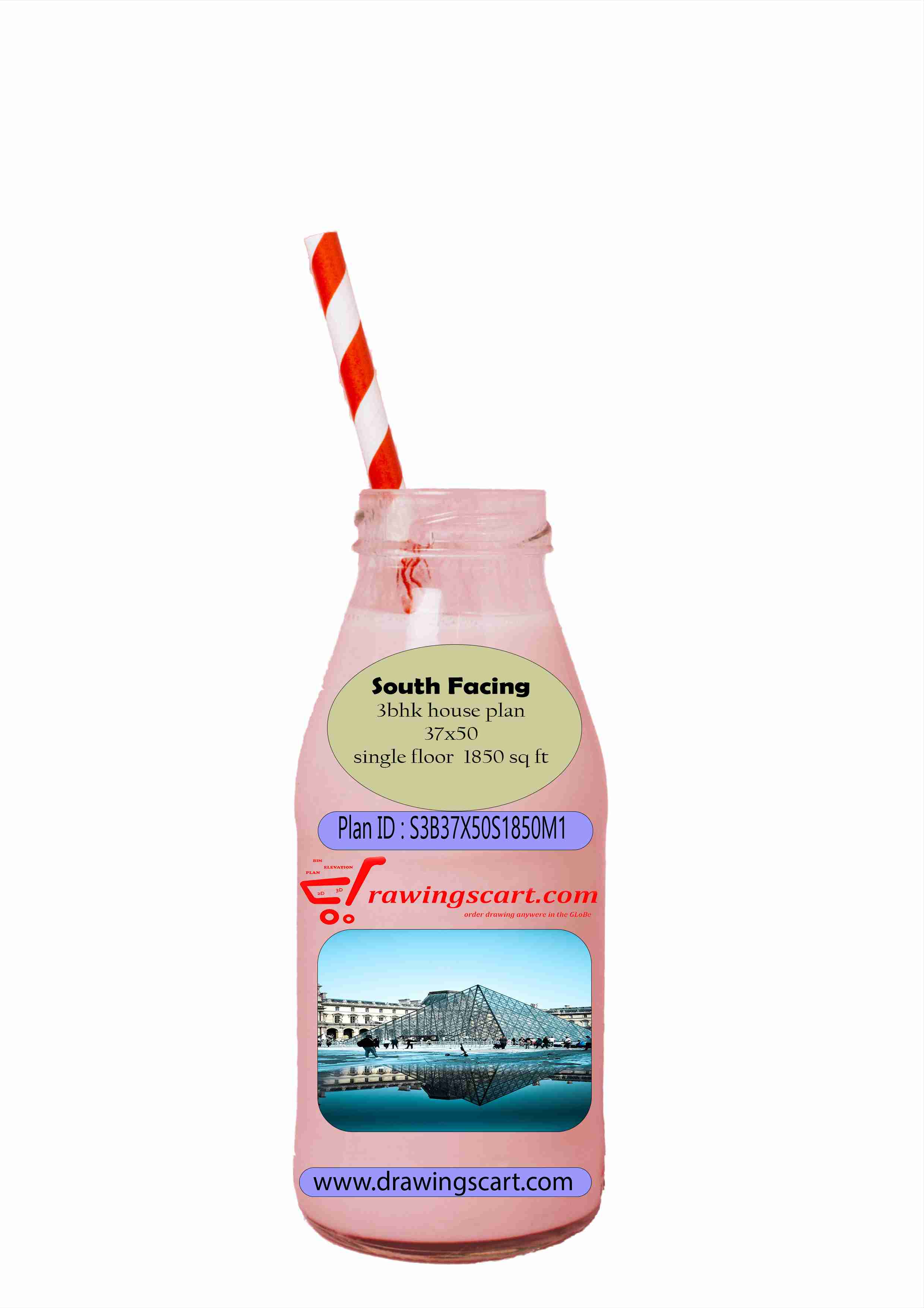 37x50 | South Facing 3 BHK House Plan 1850 Sq. Ft - Single Floor  with Car Parking | 