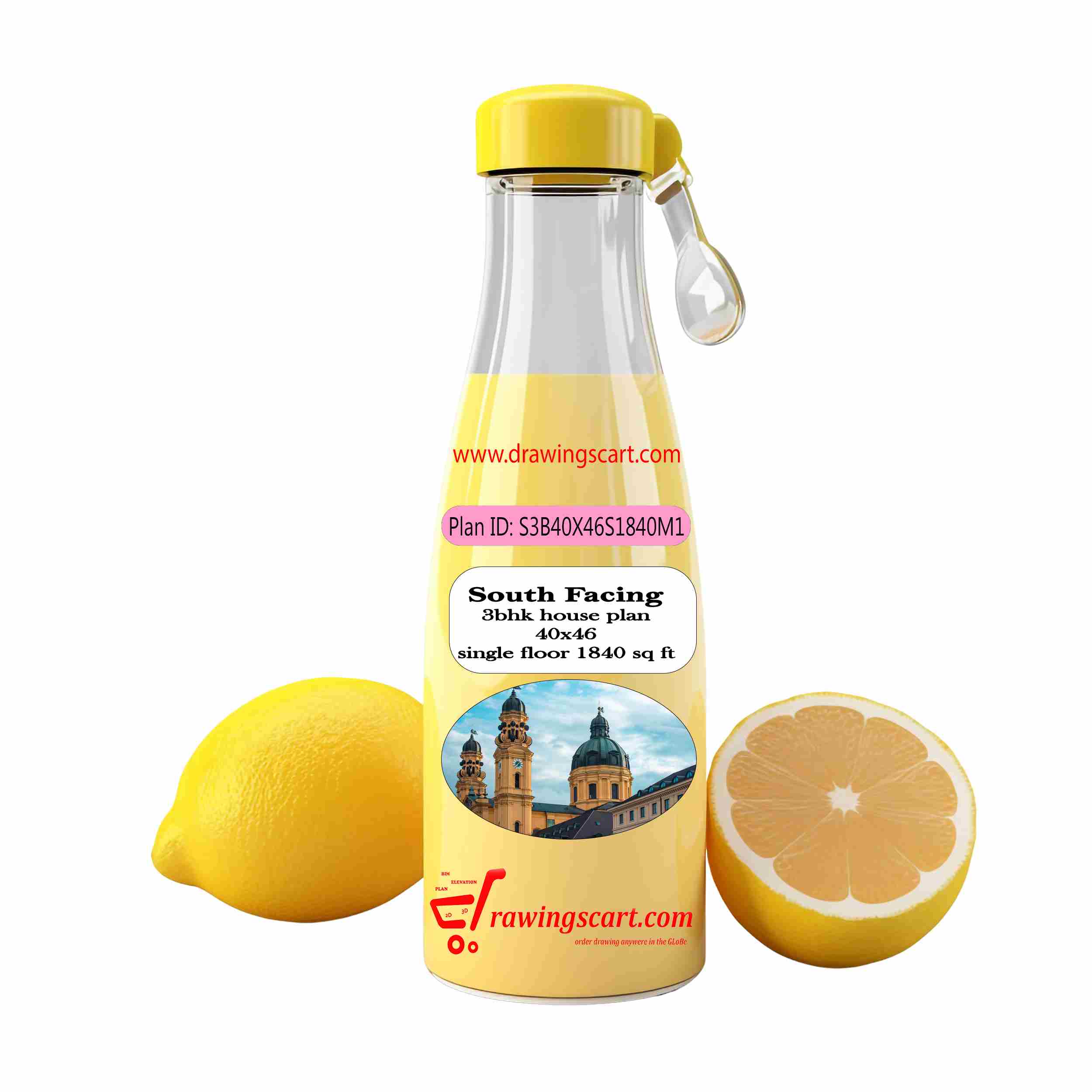 40x46 | South Facing 3 BHK  kerala House Plan with Dinning Hall 1840 sq. ft  - Single Floor 