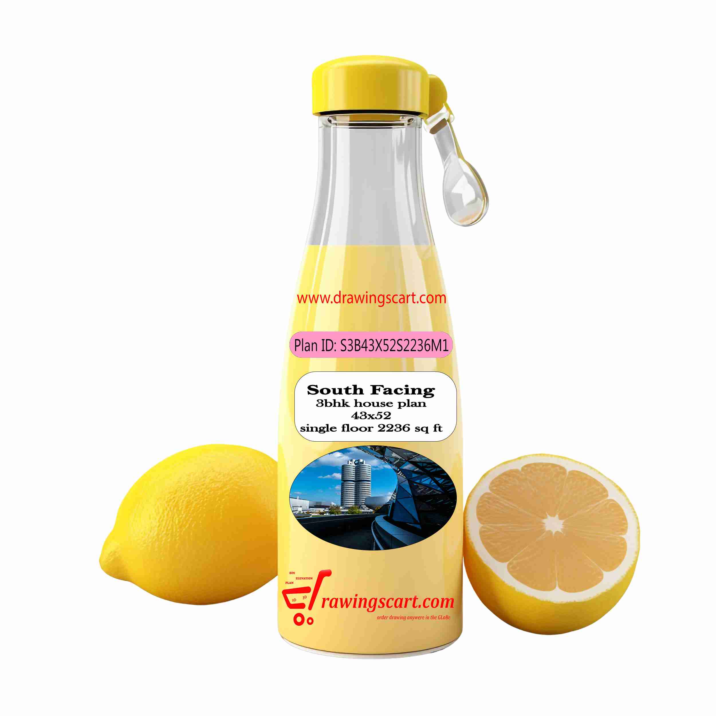 43x52 | South Facing 3 BHK House Plan 2236 Sq. Ft - Single Floor with Car Parking 