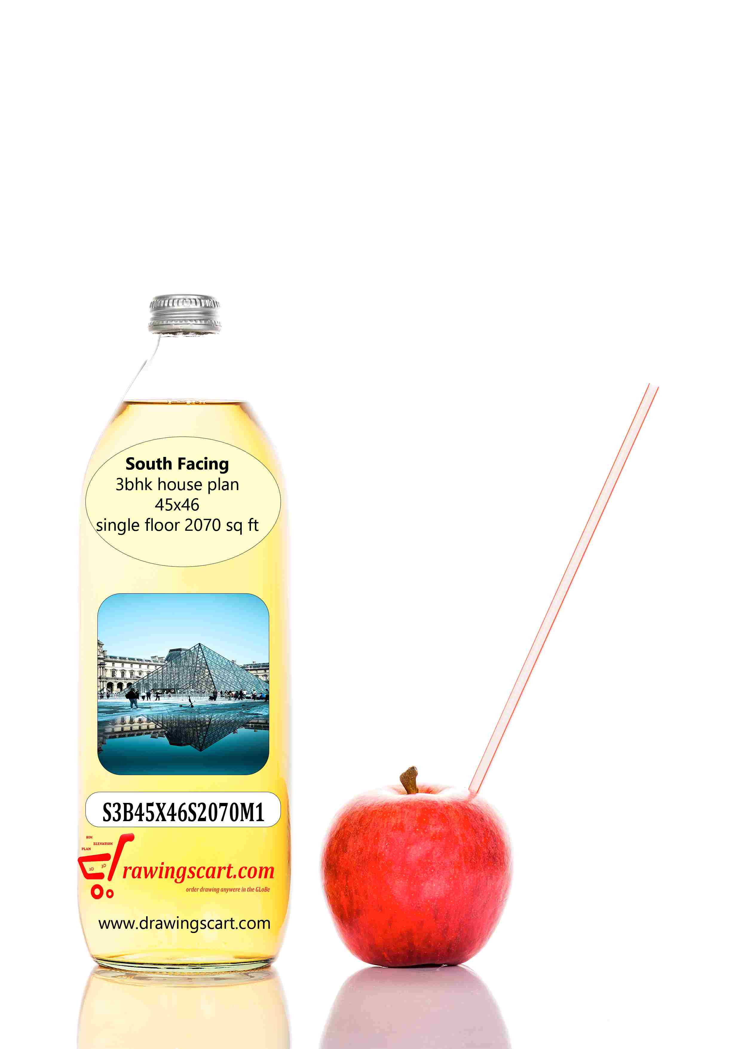 Top South Facing 3 BHK House Plan: Single Floor Design with Dining Hall | 45x46, 2070 Sq. Ft. 