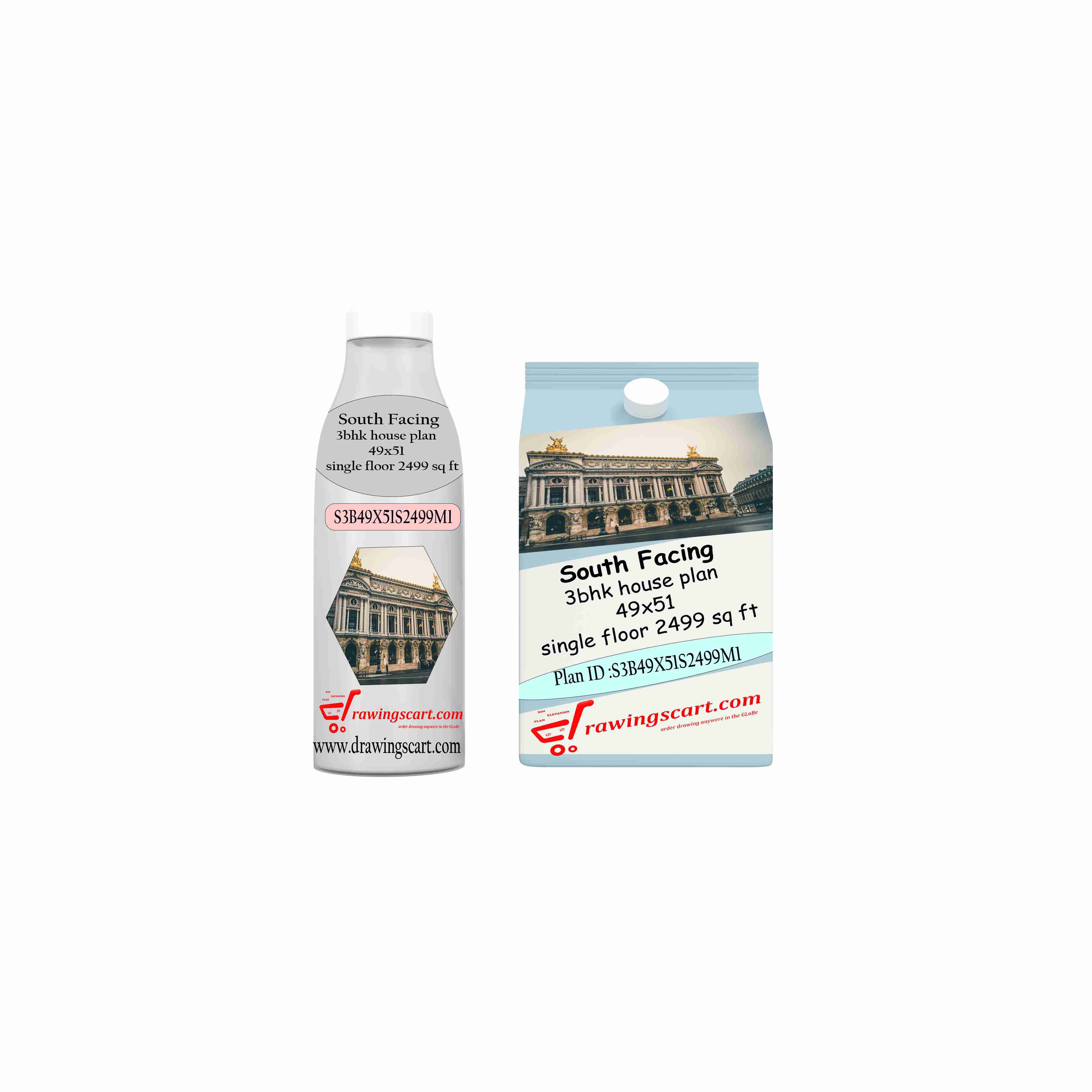 49x51 | South Facing 3 BHK House Plan 2499 Sq. Ft - Single Floor with Car Parking 