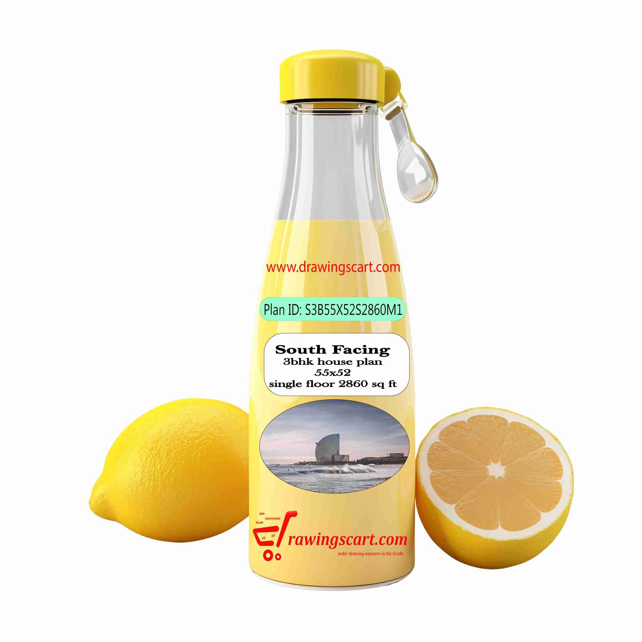 55x52 | South Facing 3 BHK House Plan 2860 Sq. Ft - Single Floor with Car Parking