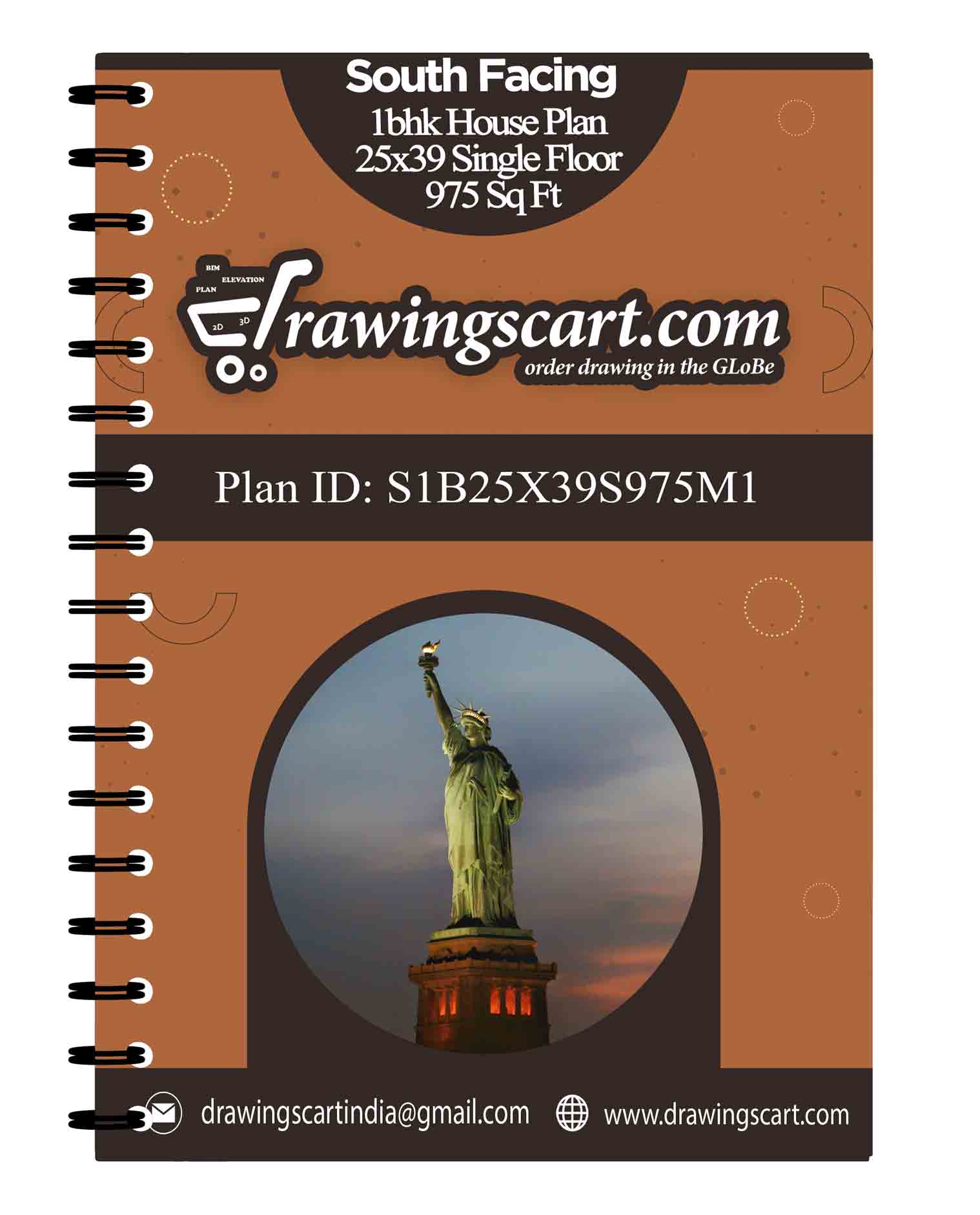 25x39 | South Facing 1 BHK House Plan with Living Hall 975 sq. ft - Single Floor 