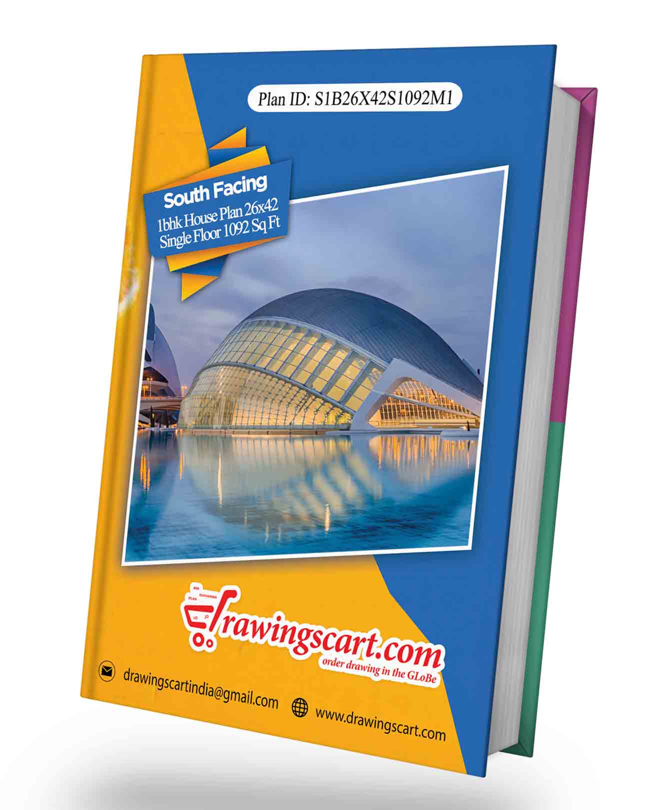 26x42 | South Facing 1 BHK House Plan1092 Sq. Ft  - Single Floor  with Living Hall 