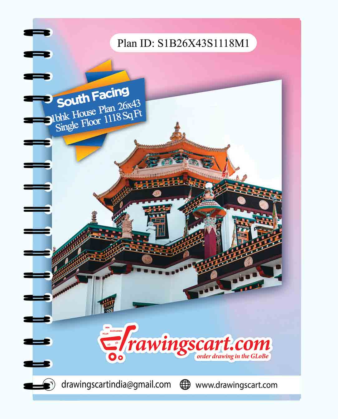 26x43 | South Facing 1 BHK House Plan 1118 Sq. Ft - Single Floor with Dining Hall 