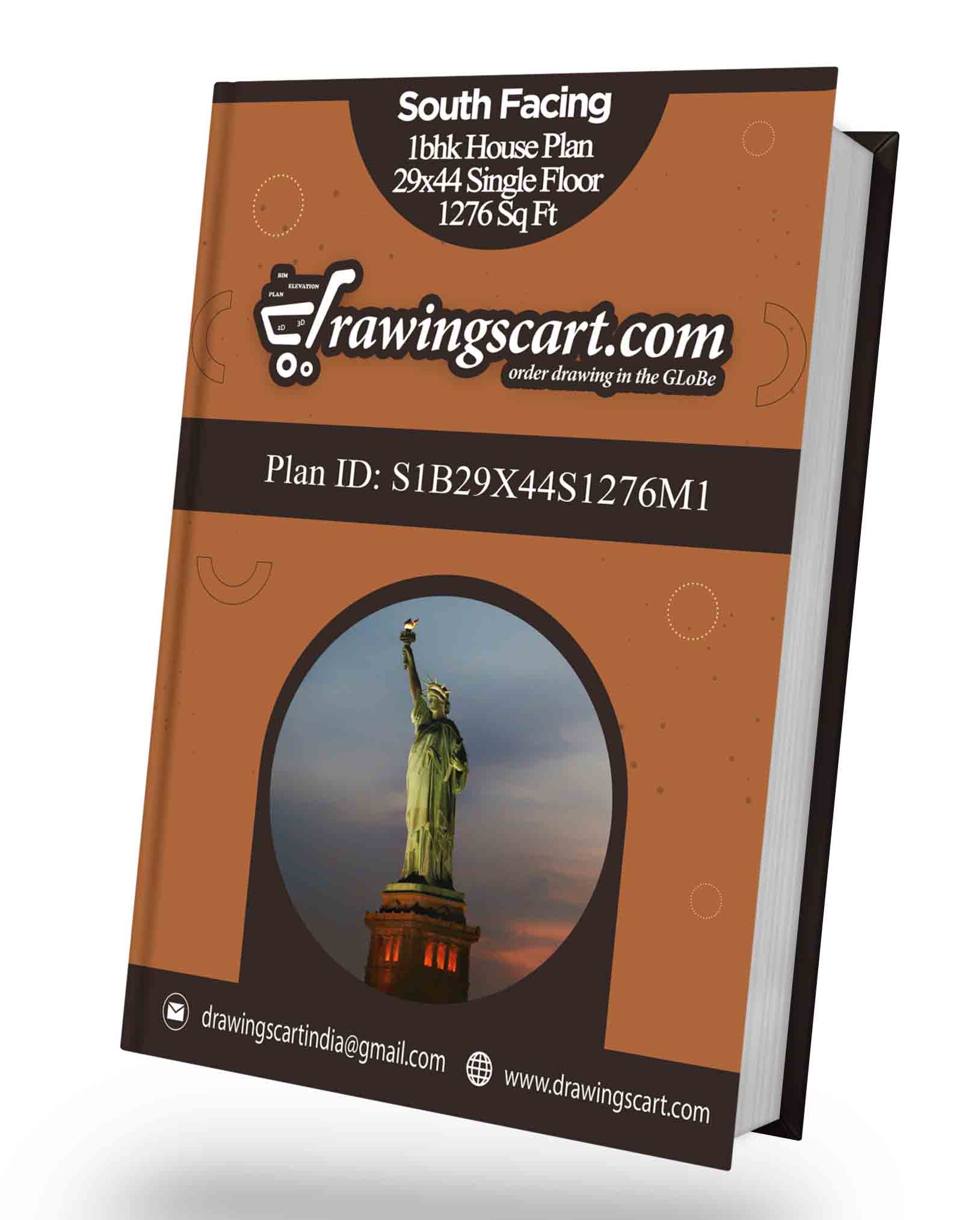 29x44  | South Facing 1 BHK House Plan 1276 Sq. Ft  - Single Floorwith Dining Hall 