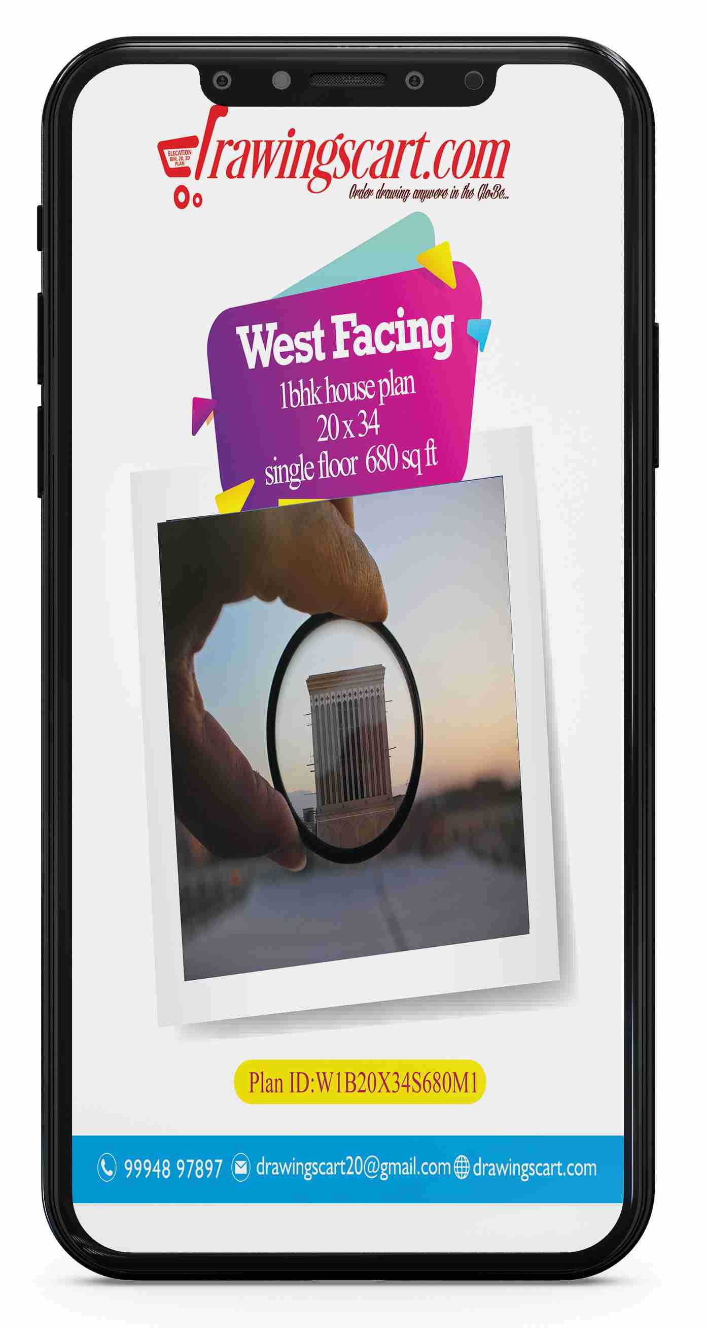 20x34 West Facing 1BHK Small House Plan 680 sq.ft with Dining Hall -  Single Floor 