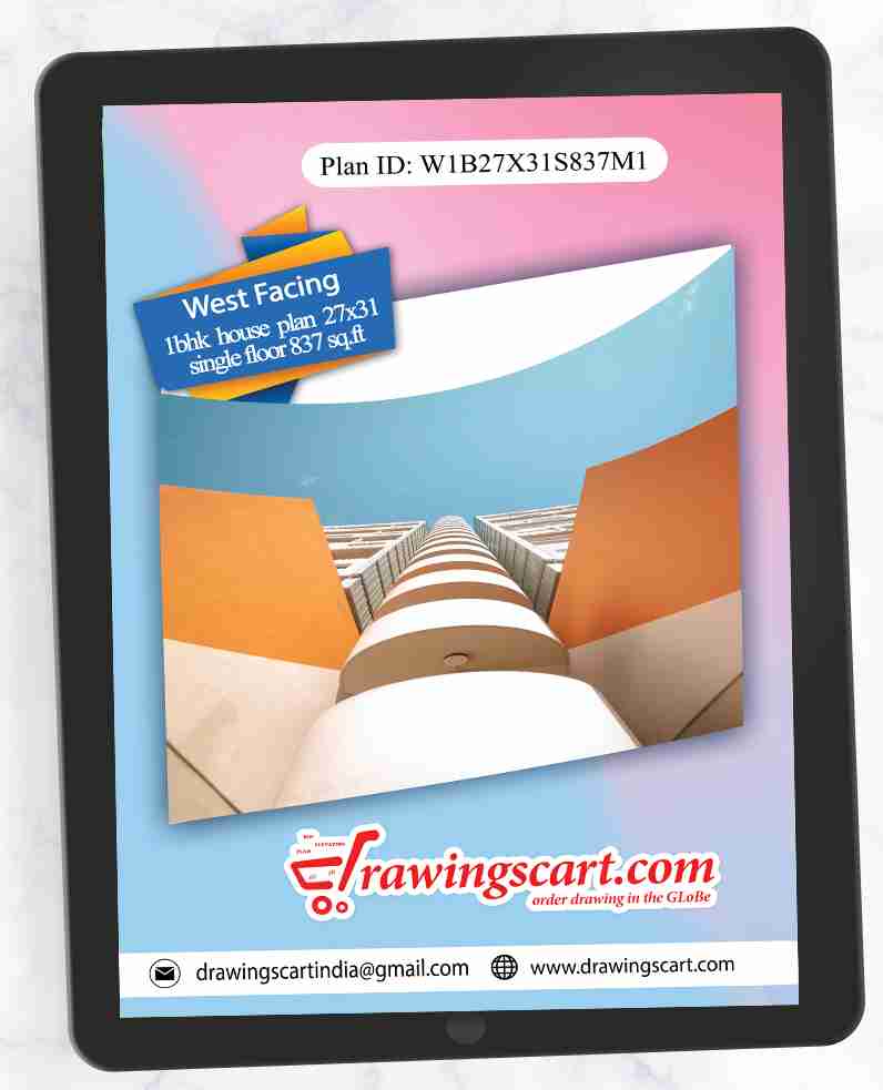 27x31 West Facing 1BHK  Simple House Plan 837 sq.ft with Car Parking -  Single Floor