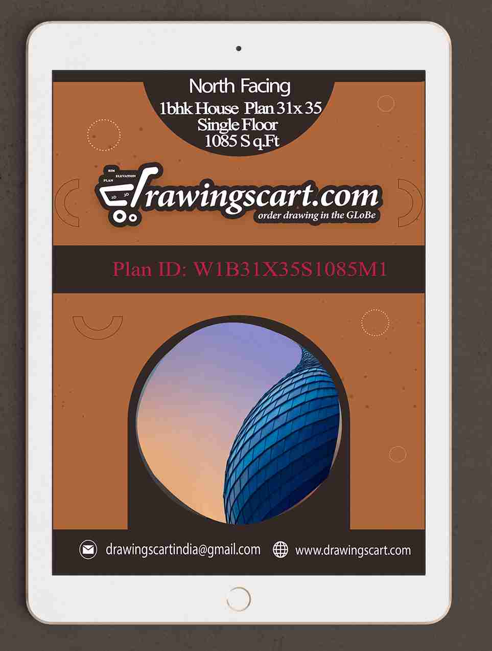 31x35 West Facing 1BHK Simple House Plan 1085 sq.ft with Living Hall -Single Floor 