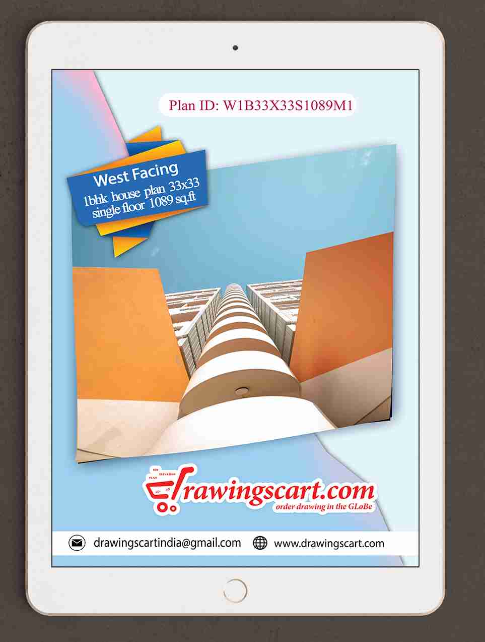 33x33 West Facing 1BHK Simple House Plan 1089 sq.ft with Living Hall -  Single Floor 