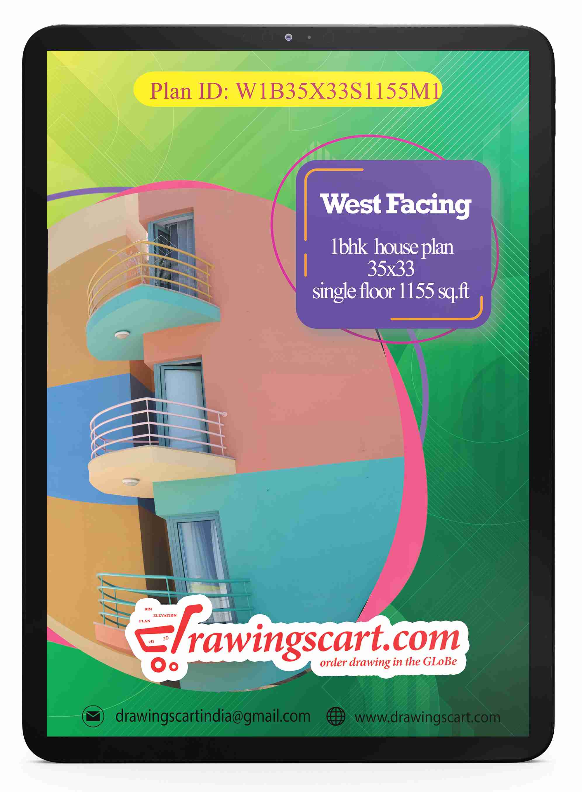 35x33 West Facing 1BHK Simple House Plan 1155 sq.ft with Dining Hall -  Single Floor 